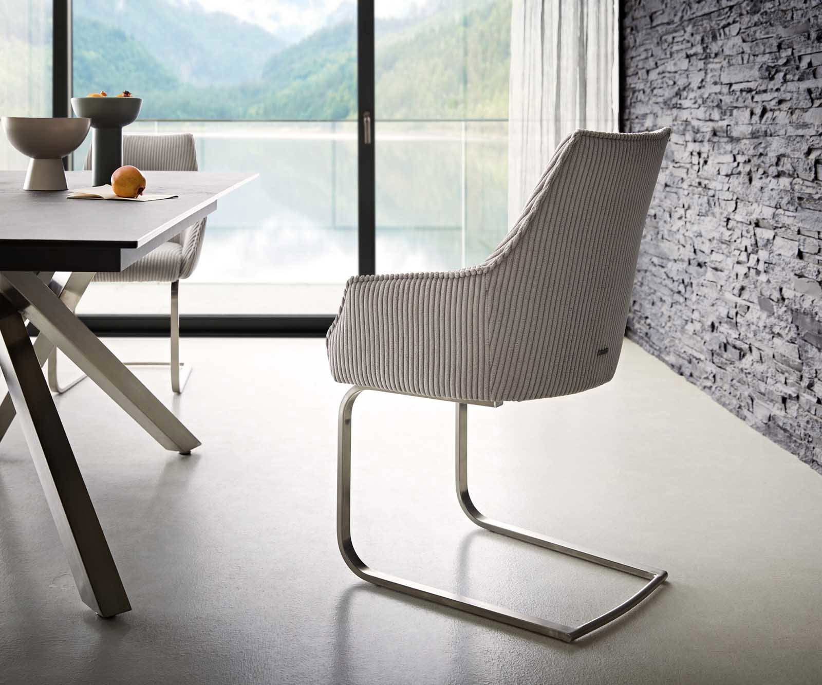 Люлеещ стол с подлакътници Корд Сребристо сив Конзолен крак плосък Неръждаема стомана Покет пружина Alja-Flex 5 Люлеещ стол с подлакътници Корд Сребристо сив Конзолен крак плосък Неръждаема стомана Покет пружина Alja-Flex 5