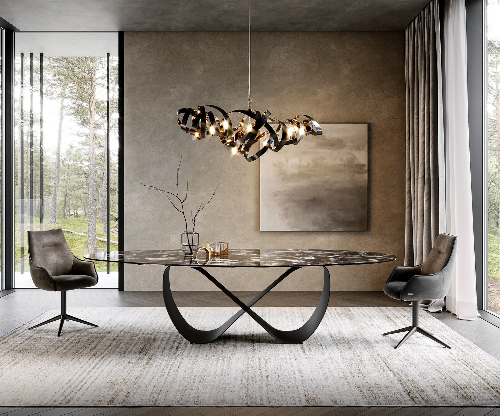 Трапезна маса Edge Oval 280x130 см, керамика Iris FMG Agatablack Infinity, метал в черно 1