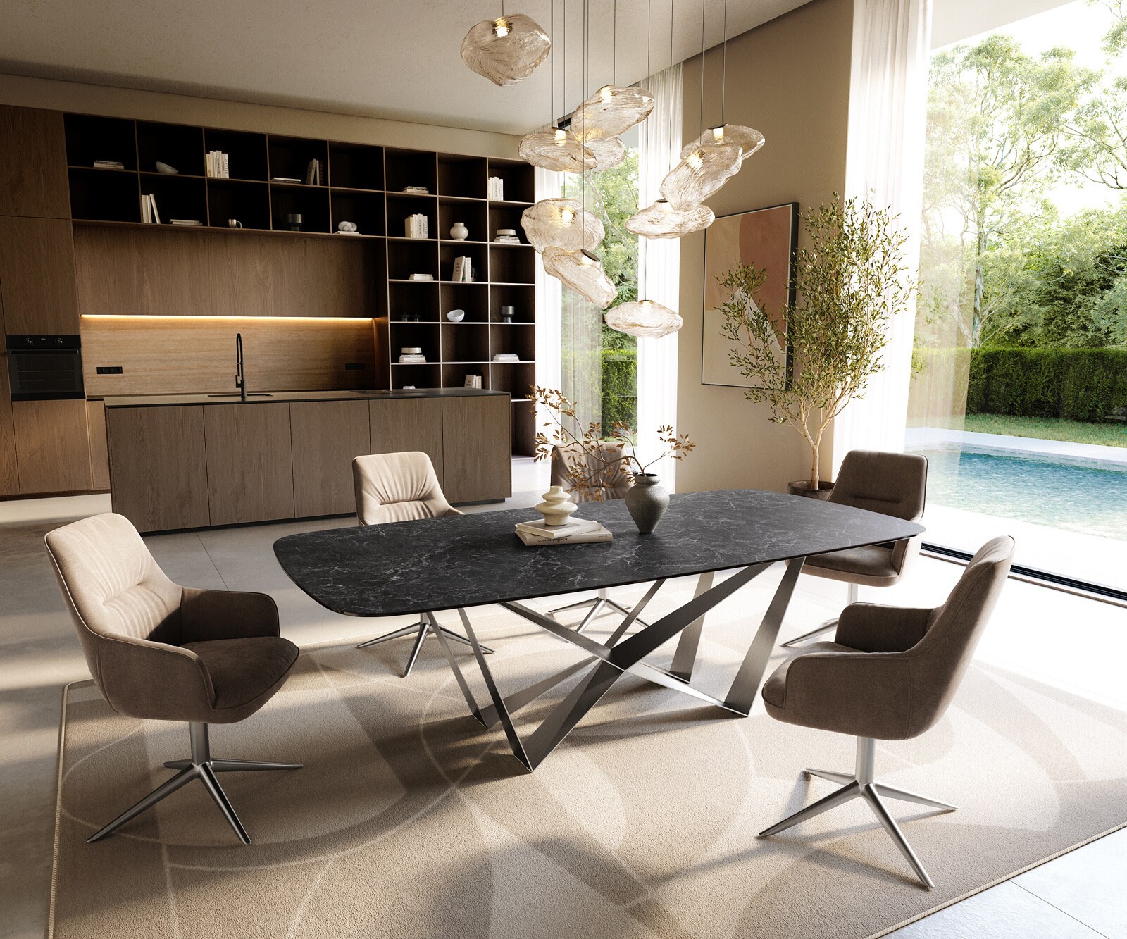 Трапезна маса Edge Boot 240x120 см, керамика Laminam „®“, „Nero Greco“, „Anthrazit Spider“, плоска стомана, неръждаема стомана 6