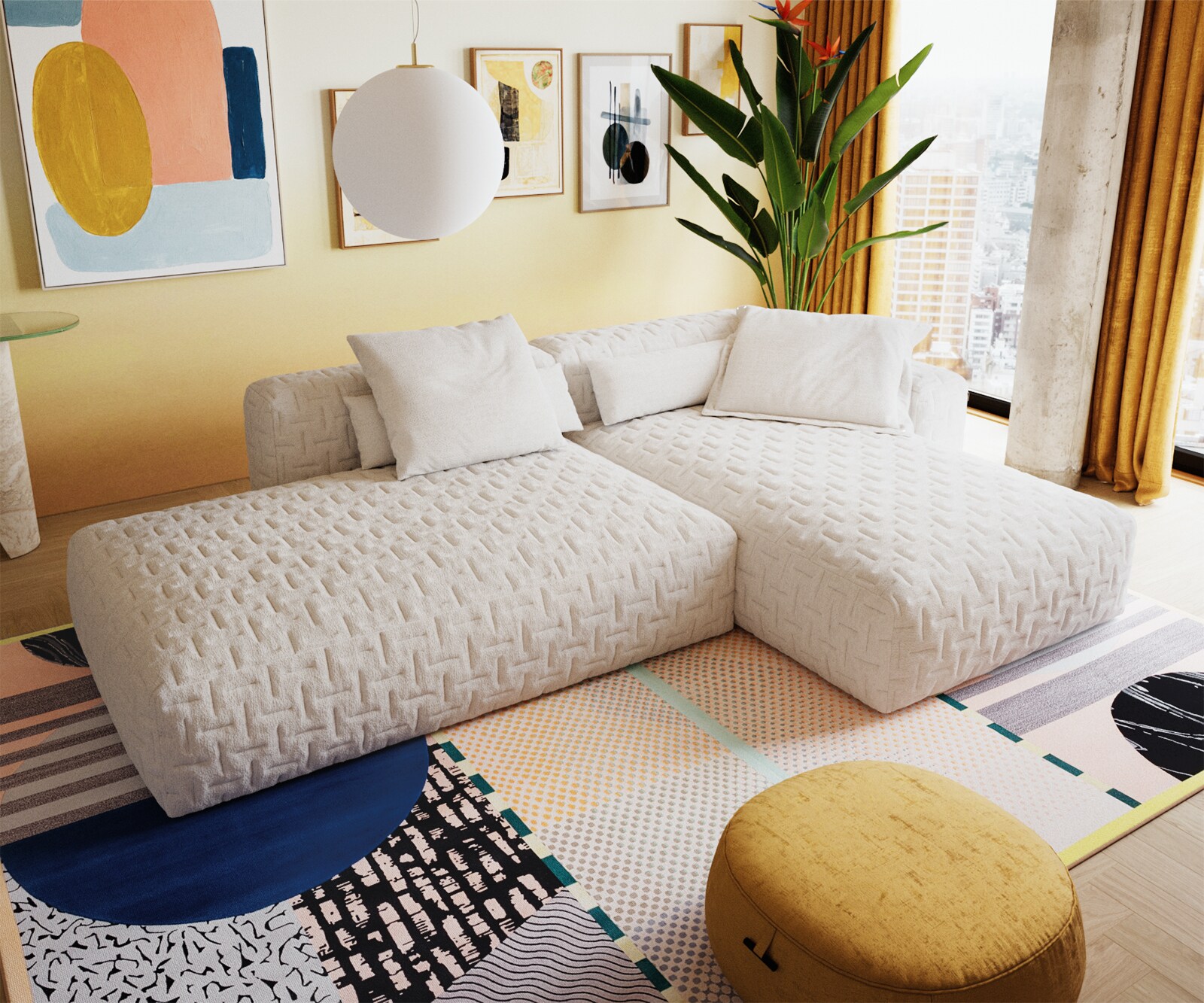 Ъглов диван Freestyle 310x200 cm Bouclé Soft Beige Quilted 3