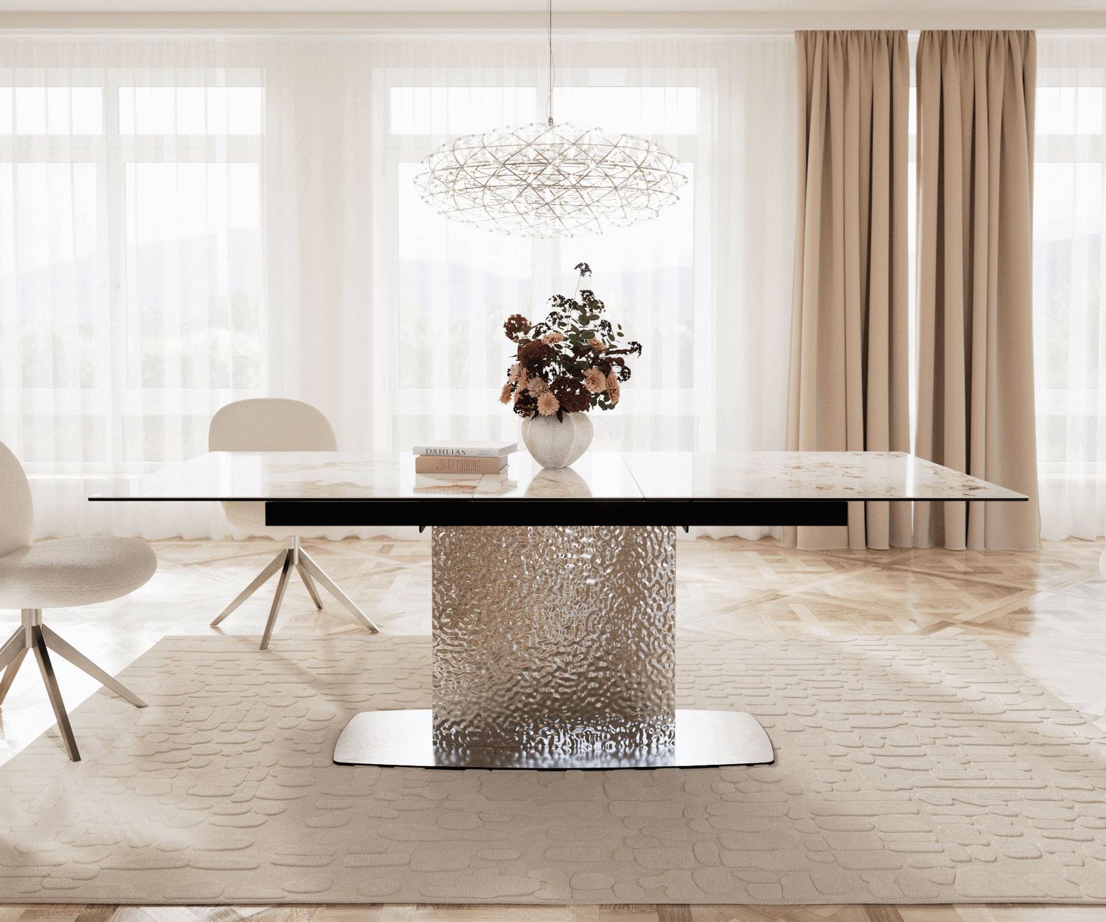 Маса 180-220x100 Keramik Minas Melange Бял-Бежов Wave Неръждаема стомана разтегателна Edge 2
