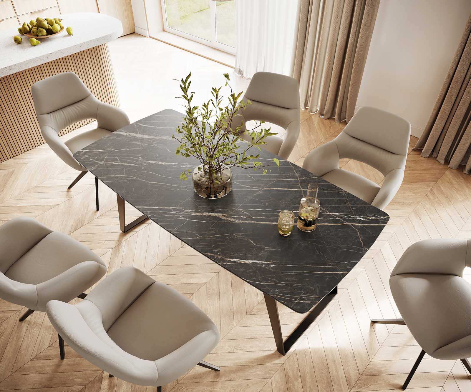 Маса Bootsform 200x100 Keramik Laminam® Noir Desir Кафяв Метал под ъгъл Черен Edge 3