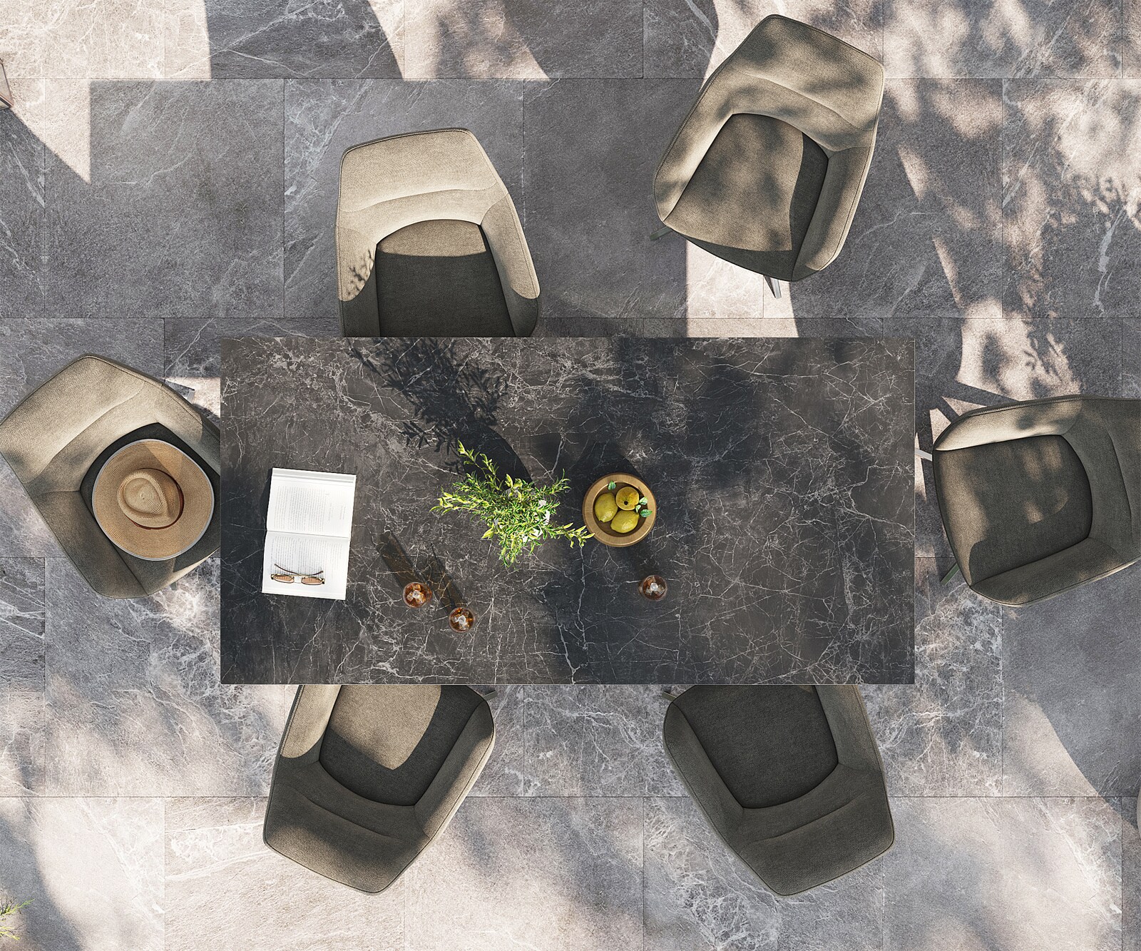 Луксозна външна маса Edge 200x100 см керамичен правоъгален плот Laminam Nero Greco, Кръстовидна основа, Антрацит/Сребристосив 3