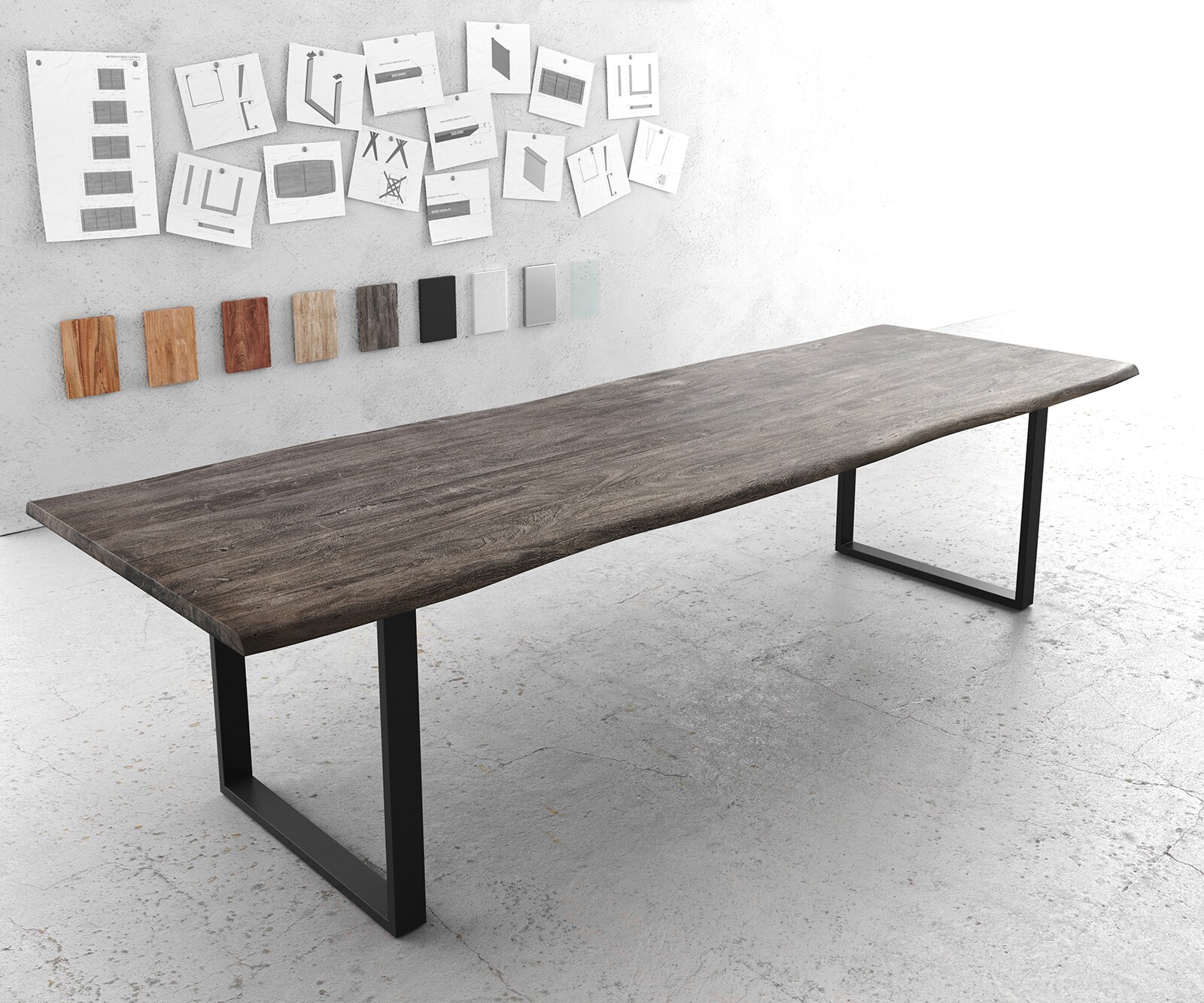 Маса 300x100 XL Акация Платинен цвят Рамка Черен Edge