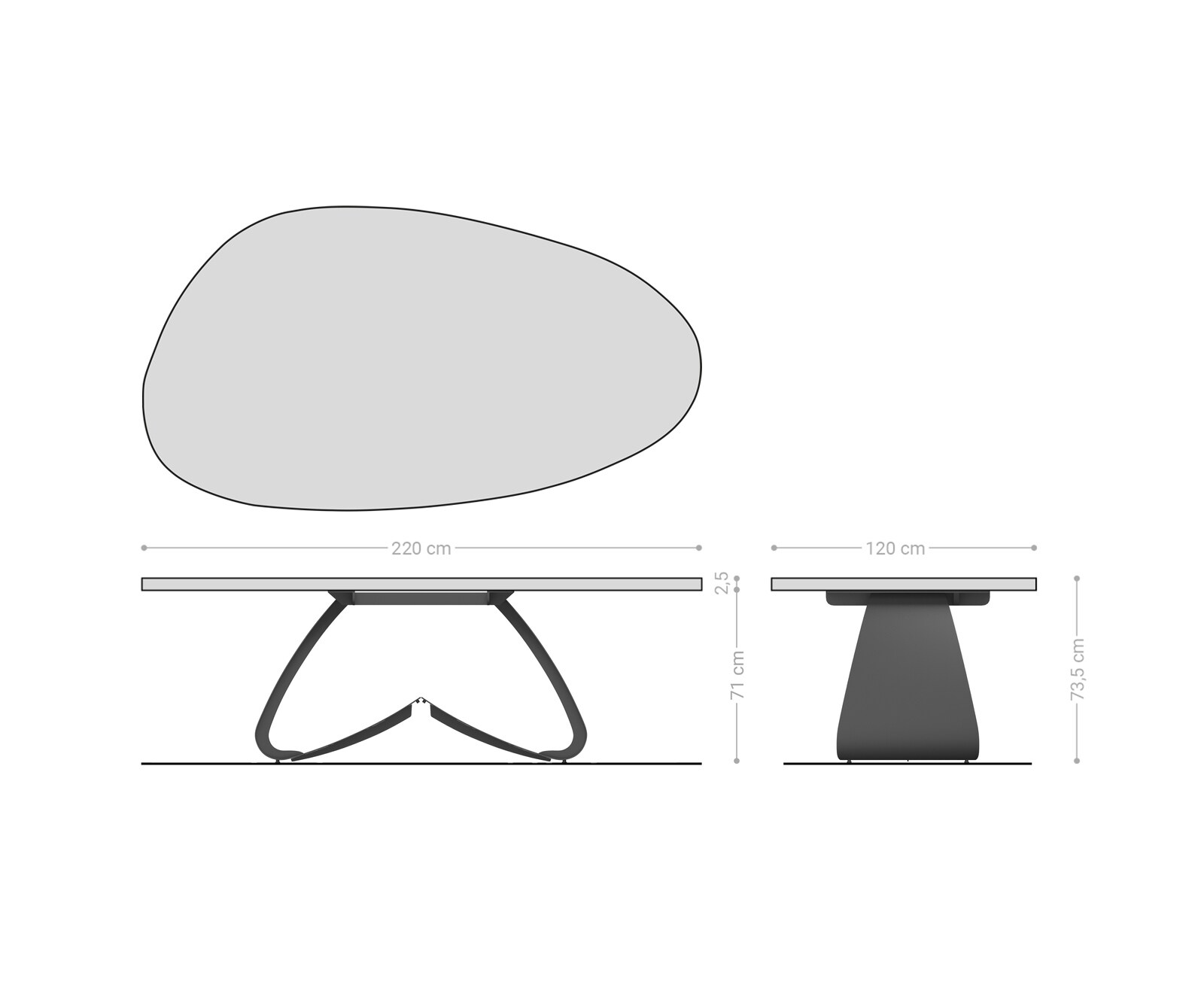 Трапезна маса Edge Oval 220x120, керамика Iris FMG Patagonia Lappato, метална рамка W с титанов ефект 6