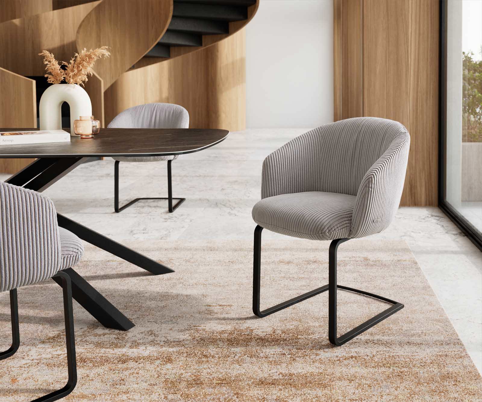 Люлеещ стол с подлакътници Корд Сребристо сив Конзолен крак плосък Черен Покет пружина Caja-Flex Люлеещ стол с подлакътници Корд Сребристо сив Конзолен крак плосък Черен Покет пружина Caja-Flex