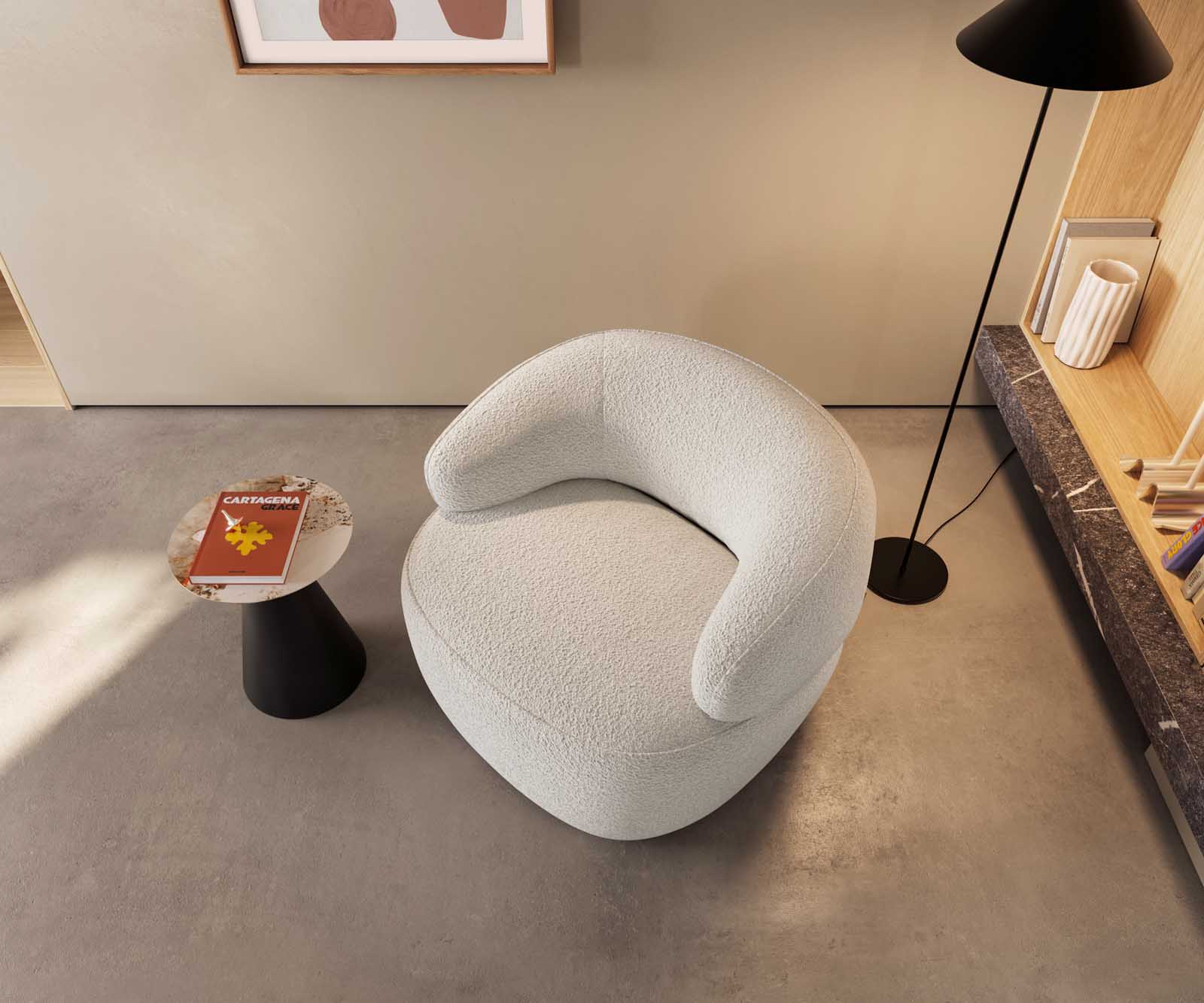 Кресло за отдих Nova 88x88 cm bouclé крем-бяло 1 Кресло за отдих Nova 88x88 cm bouclé крем-бяло 1