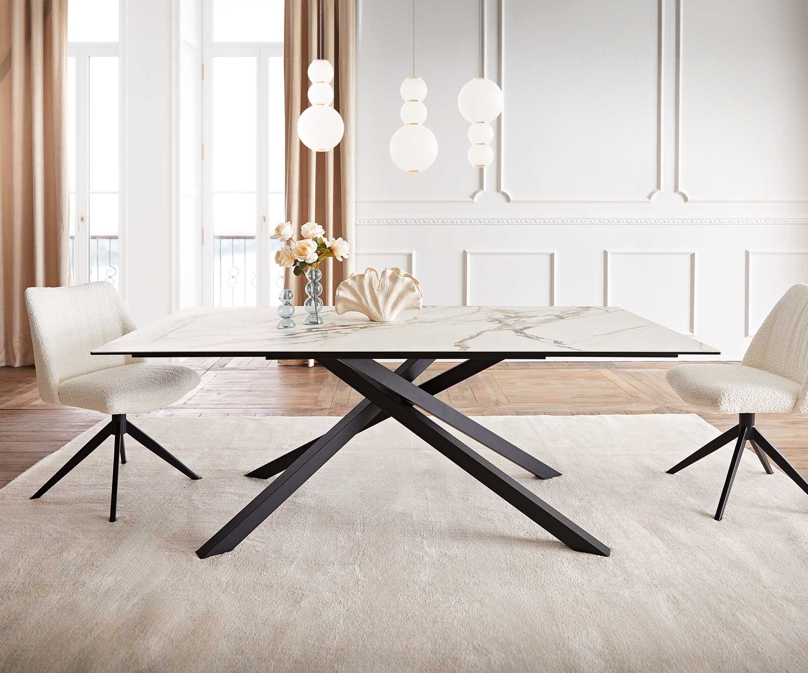 Маса 200x100 Keramik Calacatta Luxe Бял-Злато-Сив КръстРамка Правоъгълник Черен Edge