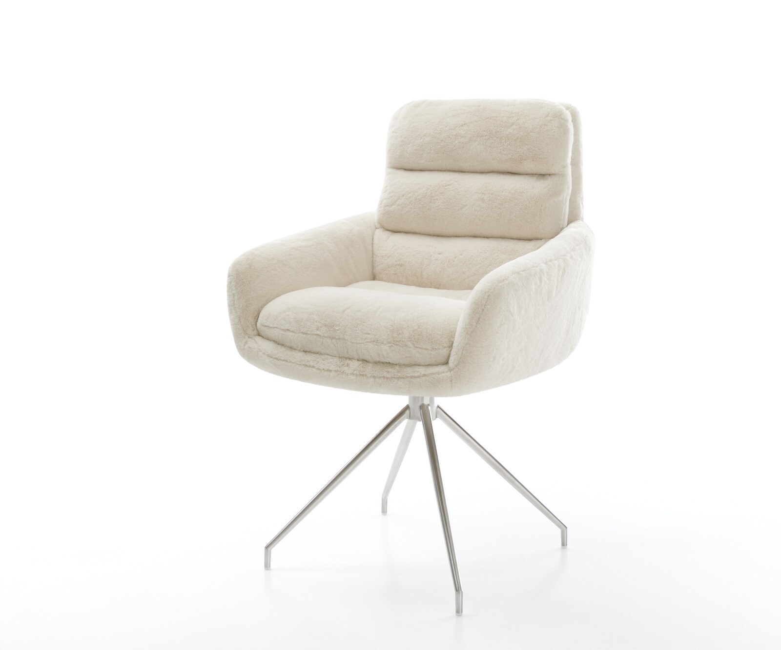 Стол за хранене Abelia-Flex с подлакътници плюшен крем-бял кръстосана рамка конична неръждаема стомана 1