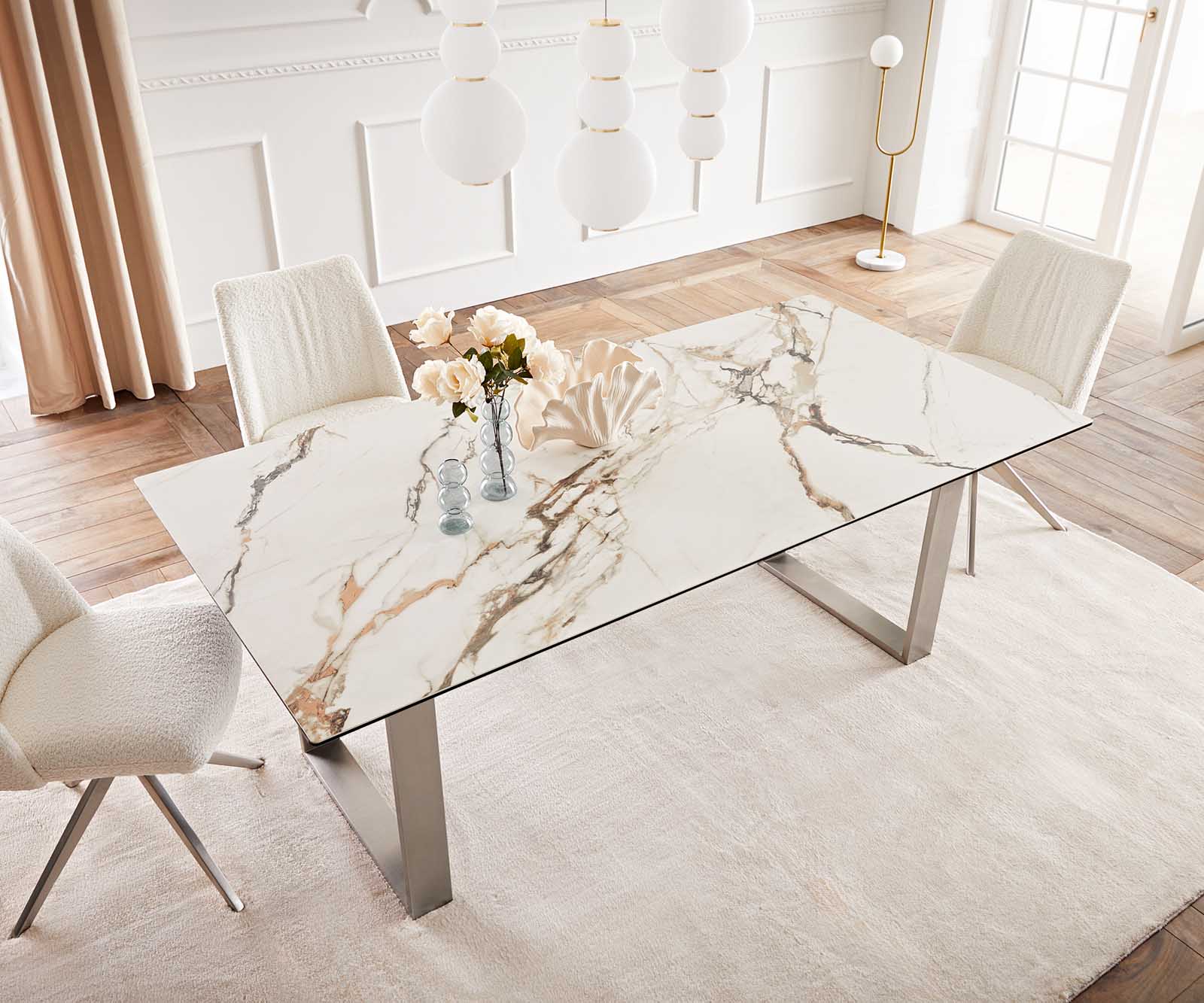 Маса 200x100 Keramik Calacatta Luxe Бял-Злато-Сив Неръждаема стомана Тесен профил Edge 5