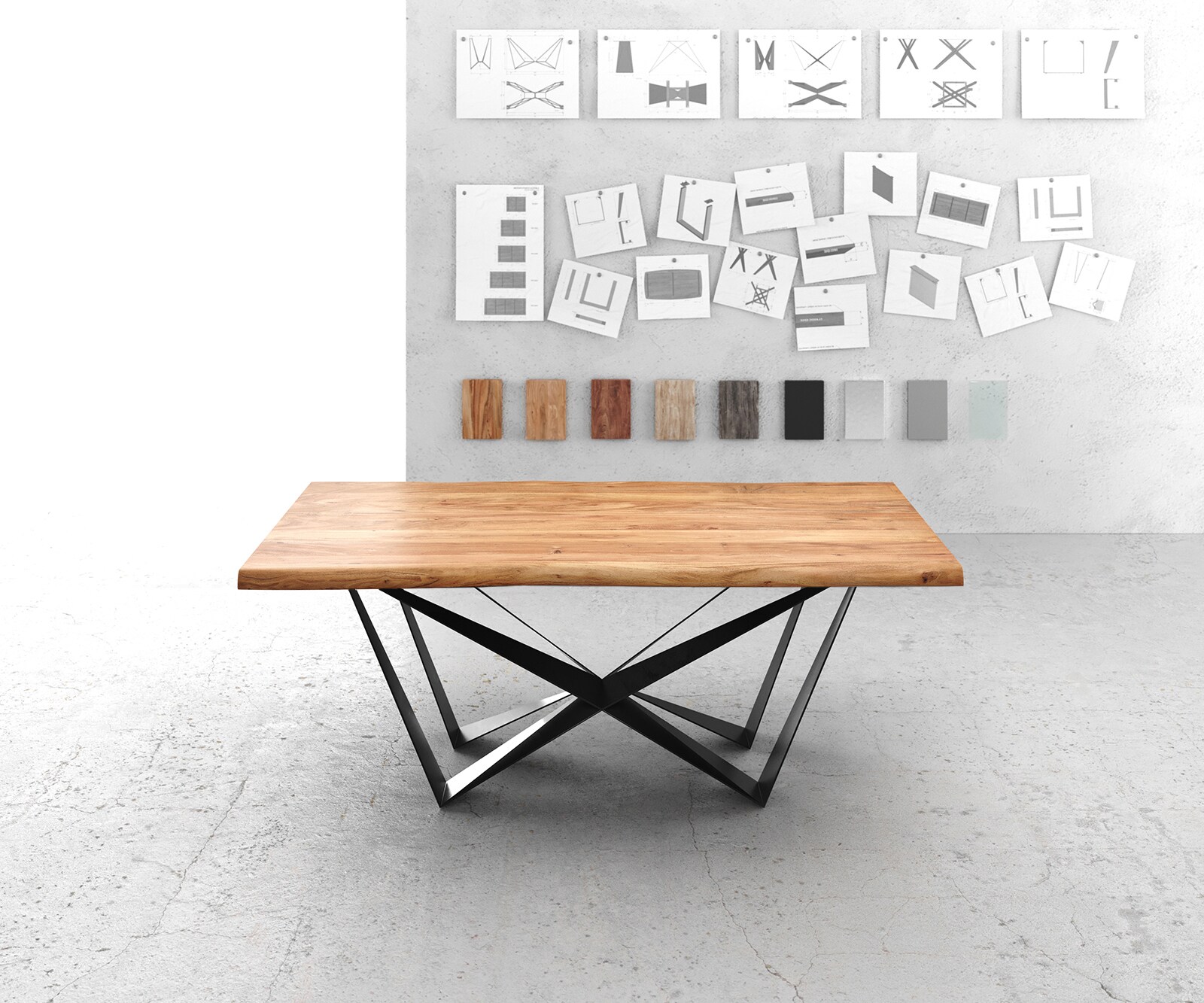 Маса 200x100 XL Акация Натурал Spider плоска стомана Черен Edge 1