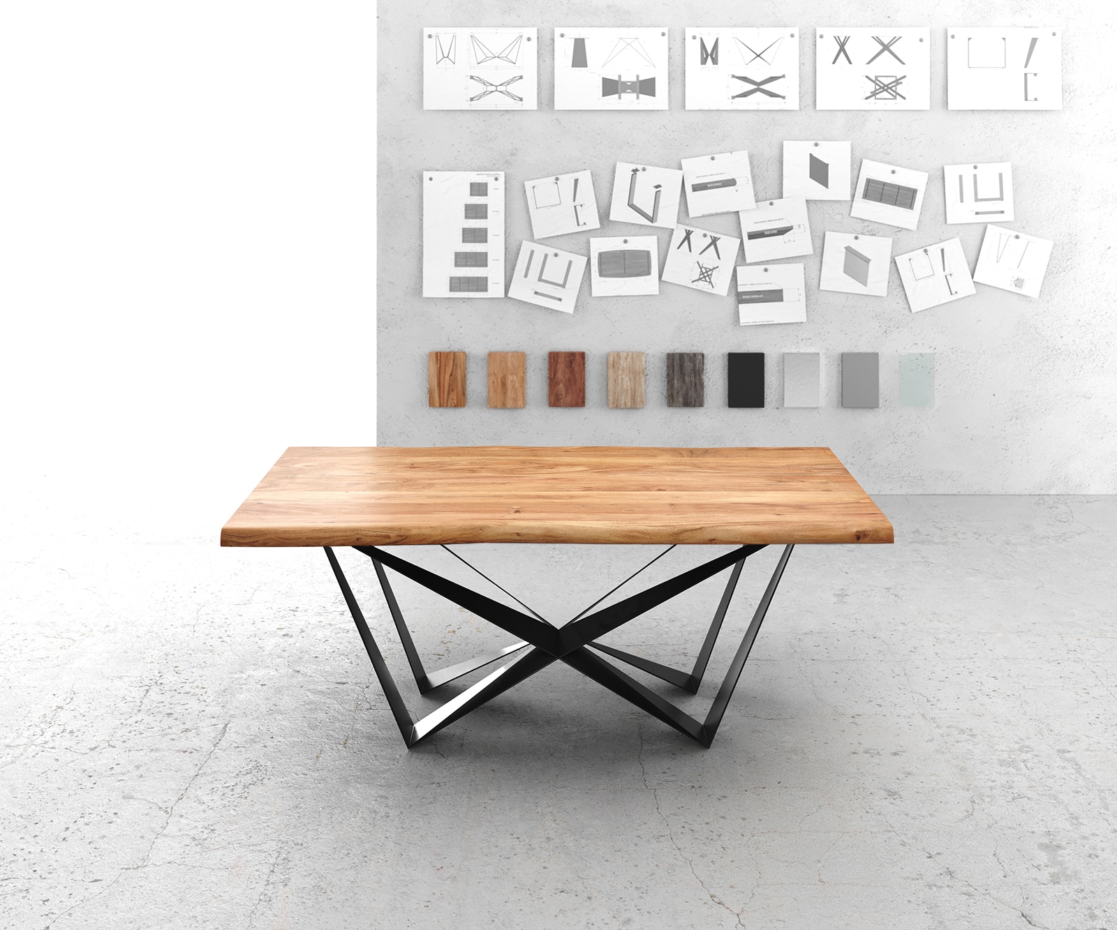 Маса 200x100 XL Акация Натурал Spider плоска стомана Черен Edge 2