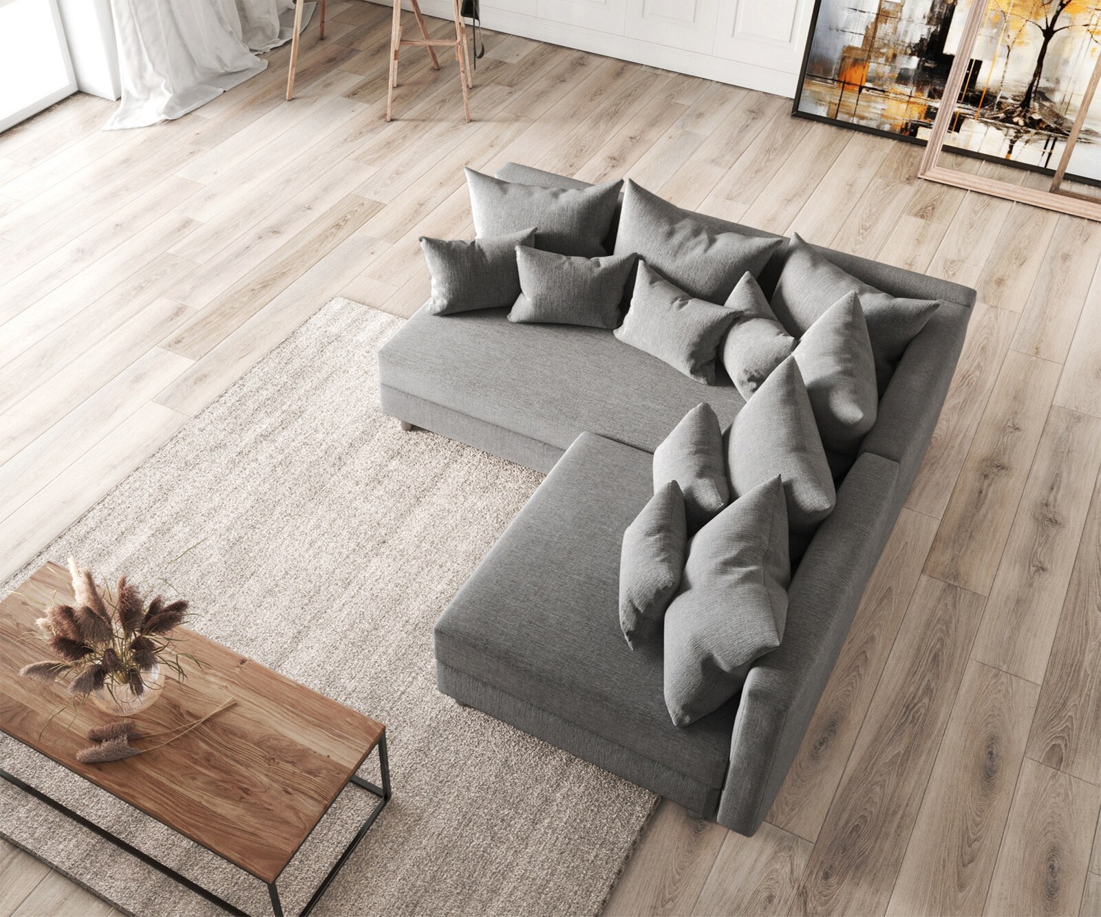 Ъглов диван Кафяв античен вид модулна лежанка дясна Clovis 3 Ъглов диван Кафяв античен вид модулна лежанка дясна Clovis 3