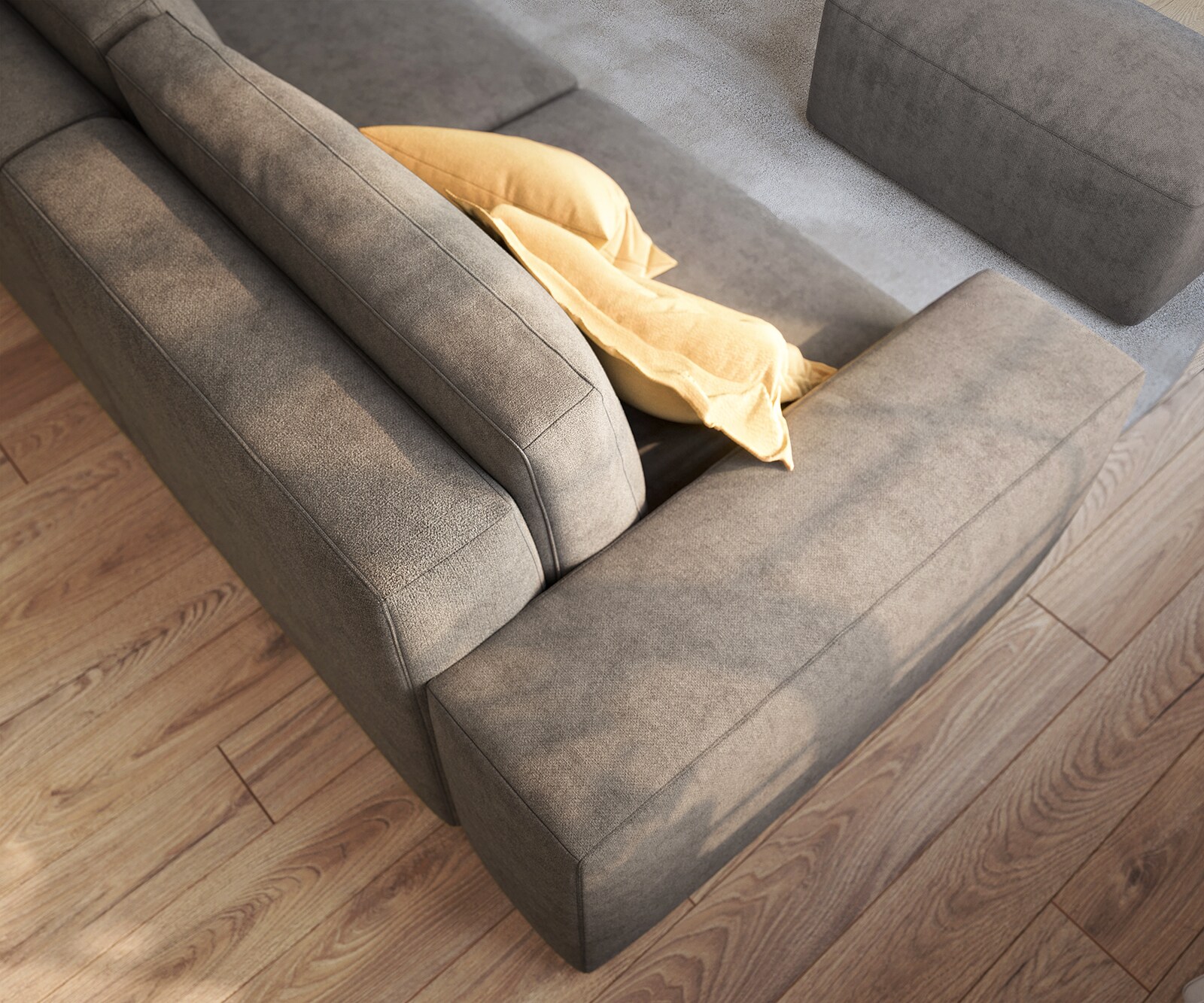 Голям диван L 230x95 cm Микрофибър Каки-Кафяв с табуретка Lanzo 4