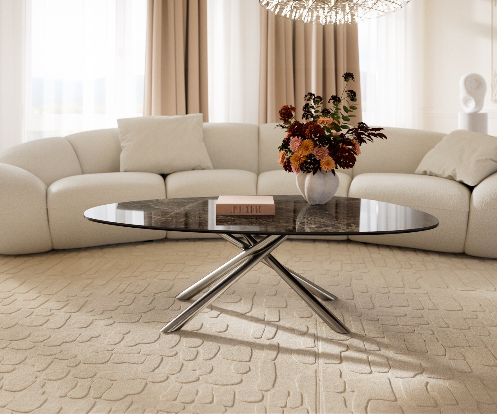 Холна маса Edge Oval, 140x75 см, Керамика Laminam® Emperador, Extra Lucidato, тъмнокафяво, Sarity основа от матирана неръждаема стомана 2