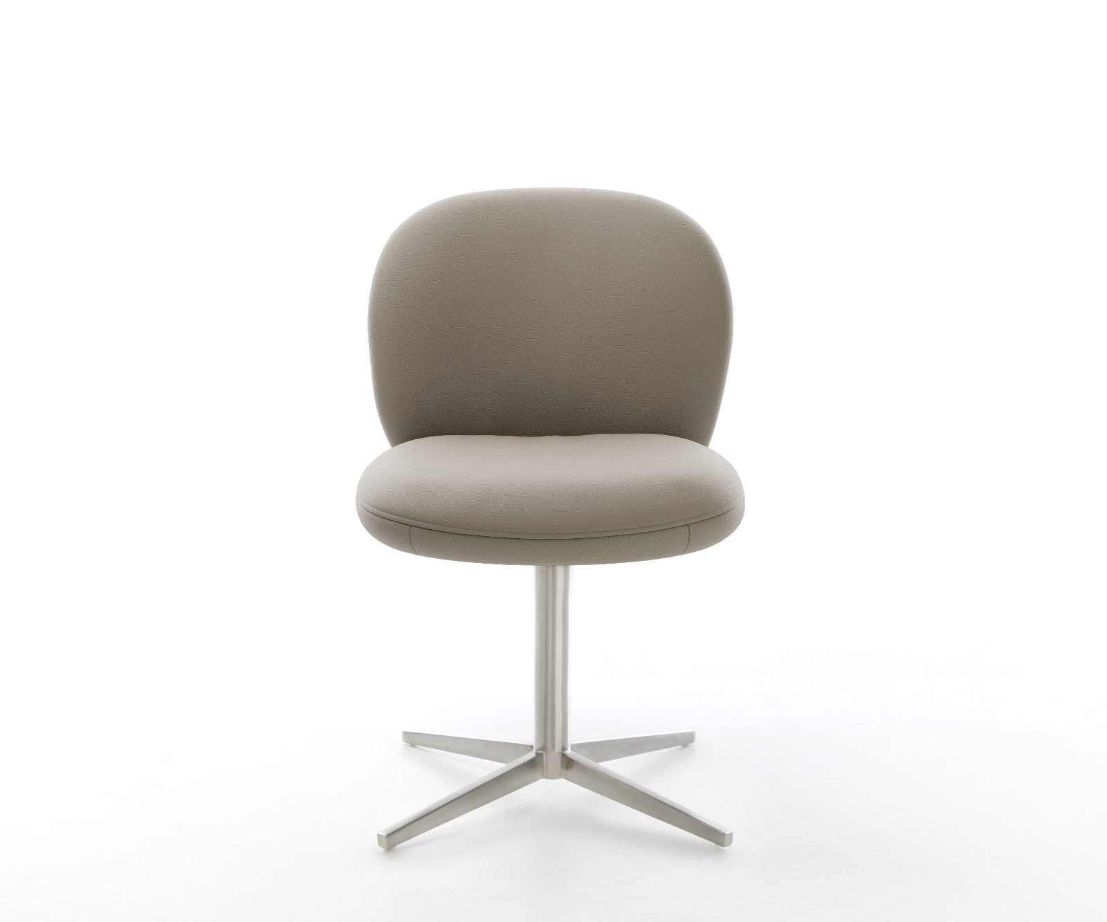 Врътящ се стол Естествена кожа Сиво-Кафяв Офис основа Неръждаема стомана 360° въртящ се Покет пружина Nube-Flex 2