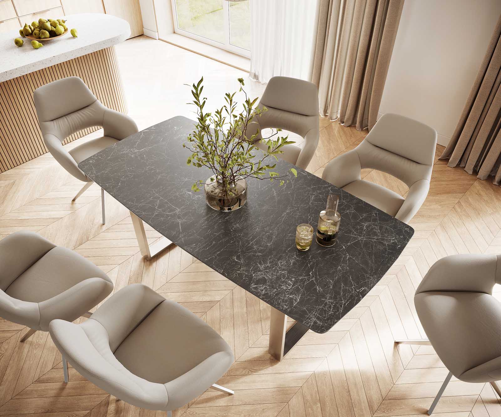 Маса Bootsform 200x100 Keramik Laminam® Nero Greco Антрацит Неръждаема стомана Тесен профил Edge 3