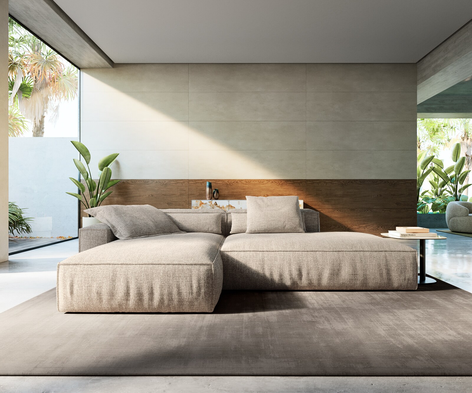 Ъглов диван Freestyle 310x200 cm тъкан мек бежов кант 1