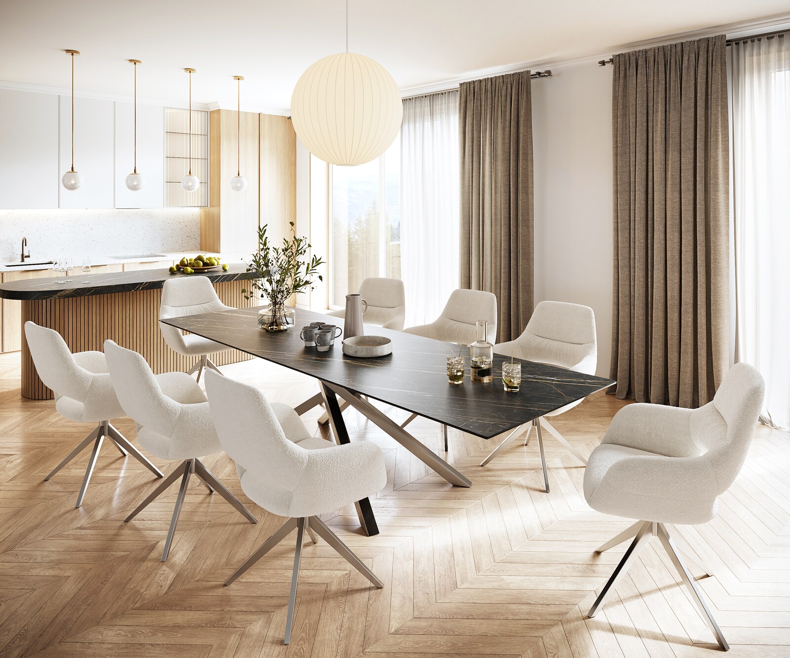 Маса 300x100cm Keramik Laminam®Noir Desir Кафяв КръстРамка Правоъгълник Неръждаема стомана Edge 6