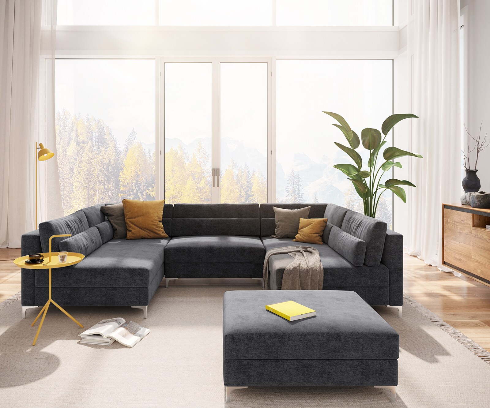  300x185 cm Микрофибър Графитe с Табуретка Elio 1