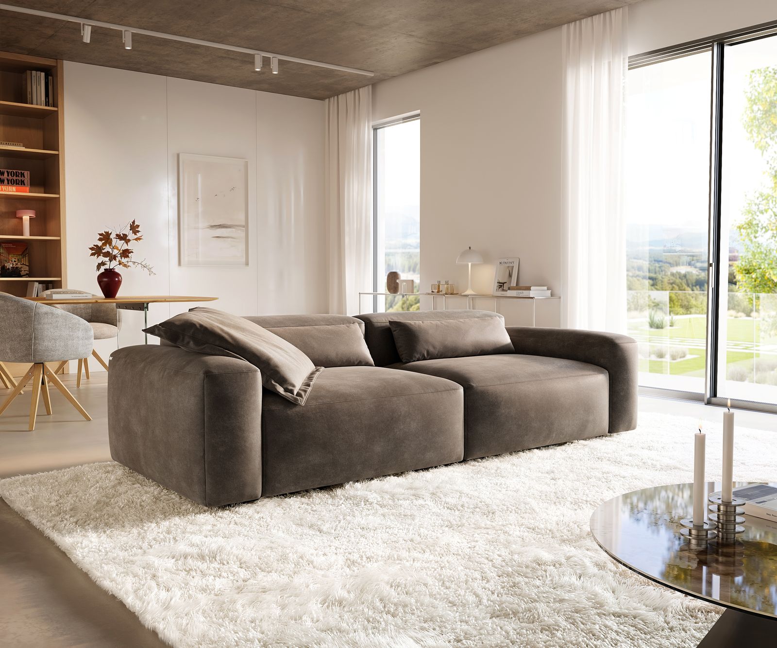 Голям диван Freestyle 280x110 cm микрофибър сив цвят винтидж шев 1