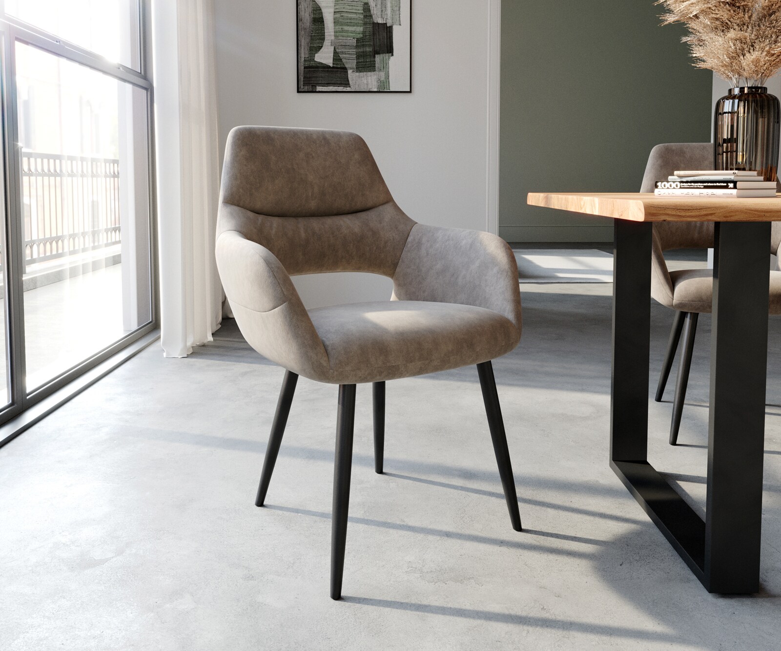 Стол с подлакътници Таупе Винтидж 4-крака Прави Черни Yago-Flex