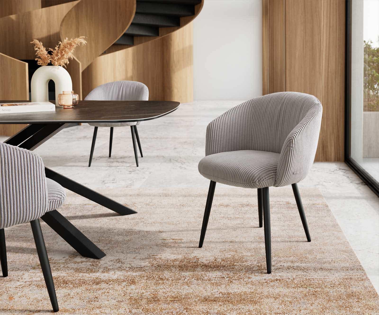 Стол Корд Сребристосив 4-крака Прави Черни Покет пружина Caja-Flex Стол Корд Сребристосив 4-крака Прави Черни Покет пружина Caja-Flex