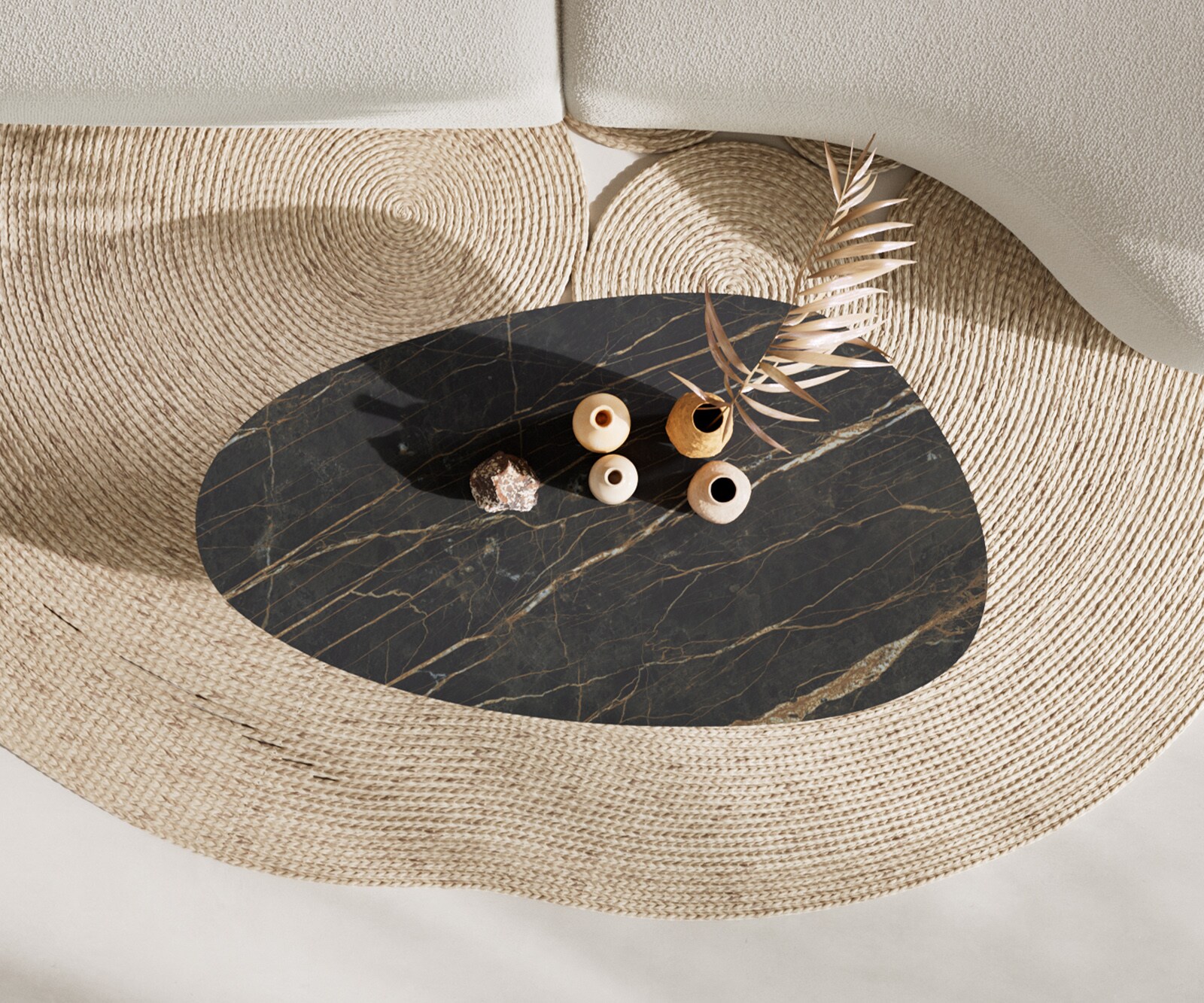 Масичка за кафе Edge Oval 140x75 cm Ceramic Laminam® Noir Desir Brown Sarity Metal Black 6