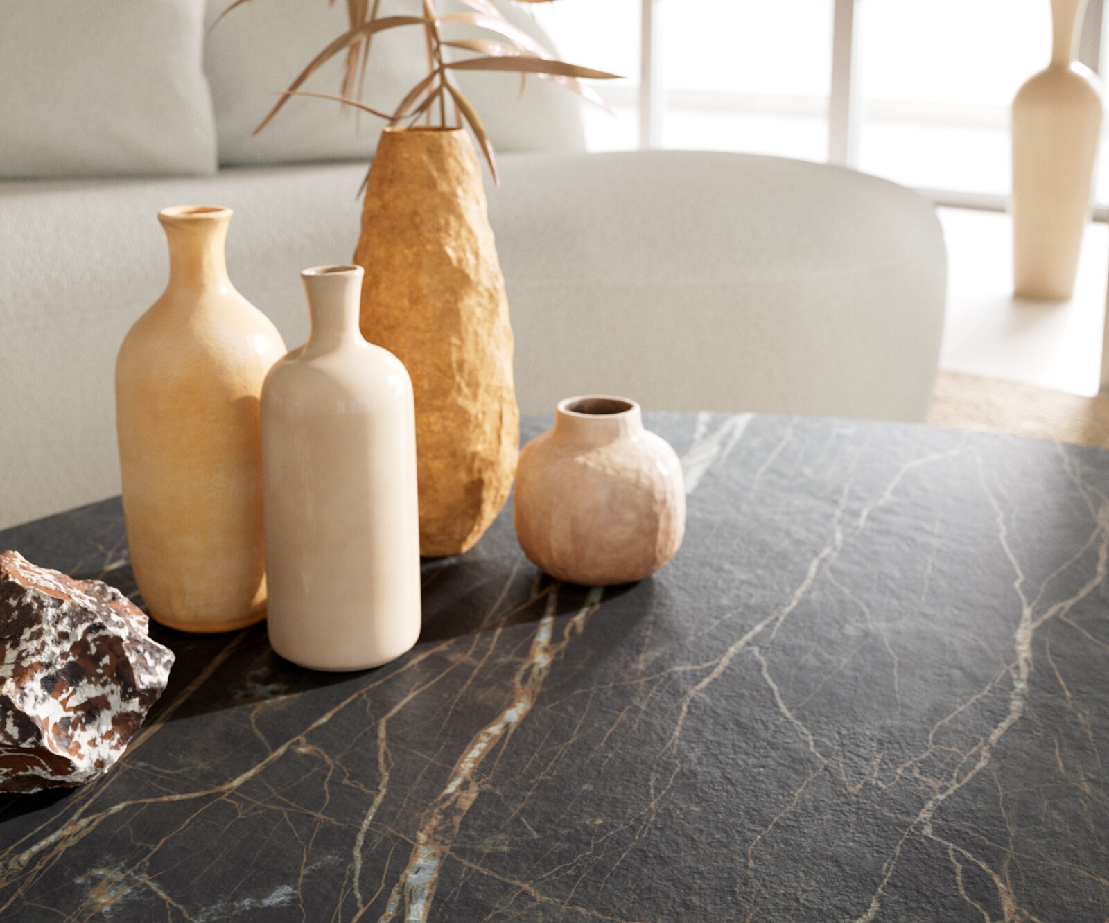 Масичка за кафе Edge Oval 140x75 cm Ceramic Laminam® Noir Desir Brown Sarity Metal Black 7