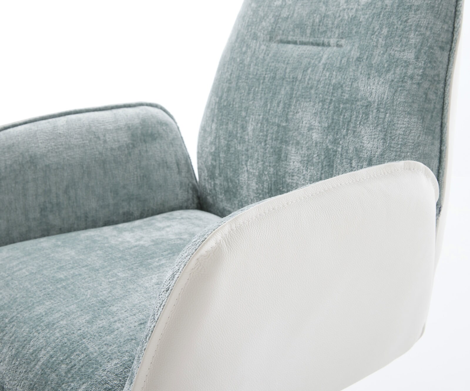 Въртящ се стол Zoa-Flex Смес от материали естествена кожа бяло-пастелно синьо Основа бяла Въртяща се на 360° люлееща се функция сърцевина от джобни пружини 3