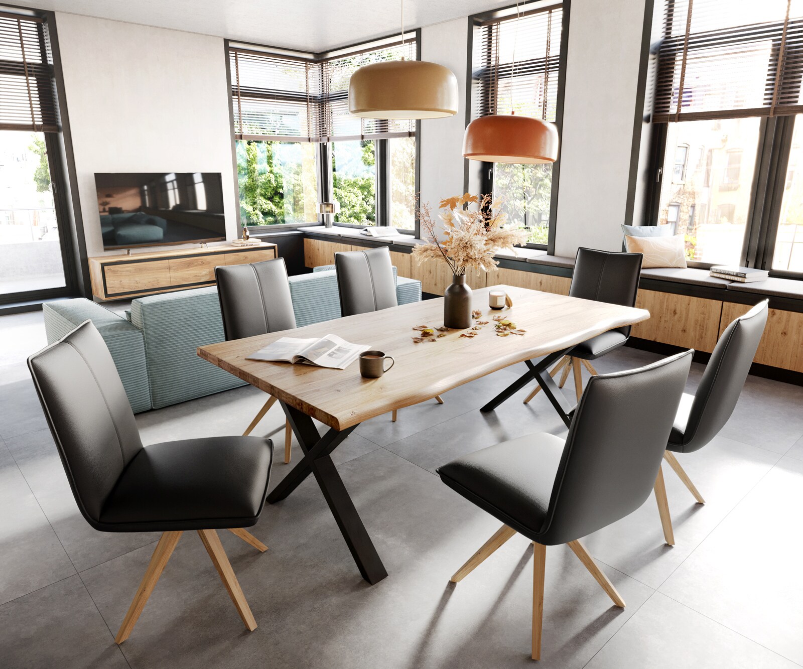 Врътящ се стол Естествена кожа Черен Дървена рамка  180° въртящ се Покет пружина Lelio-Flex 4 Врътящ се стол Естествена кожа Черен Дървена рамка  180° въртящ се Покет пружина Lelio-Flex 4