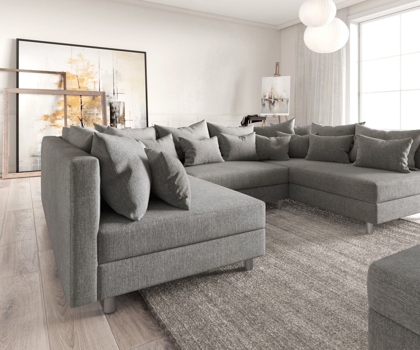 Жив пейзаж Светлосива модулна текстурирана тъкан Табуретка Clovis 5 Жив пейзаж Светлосива модулна текстурирана тъкан Табуретка Clovis 5