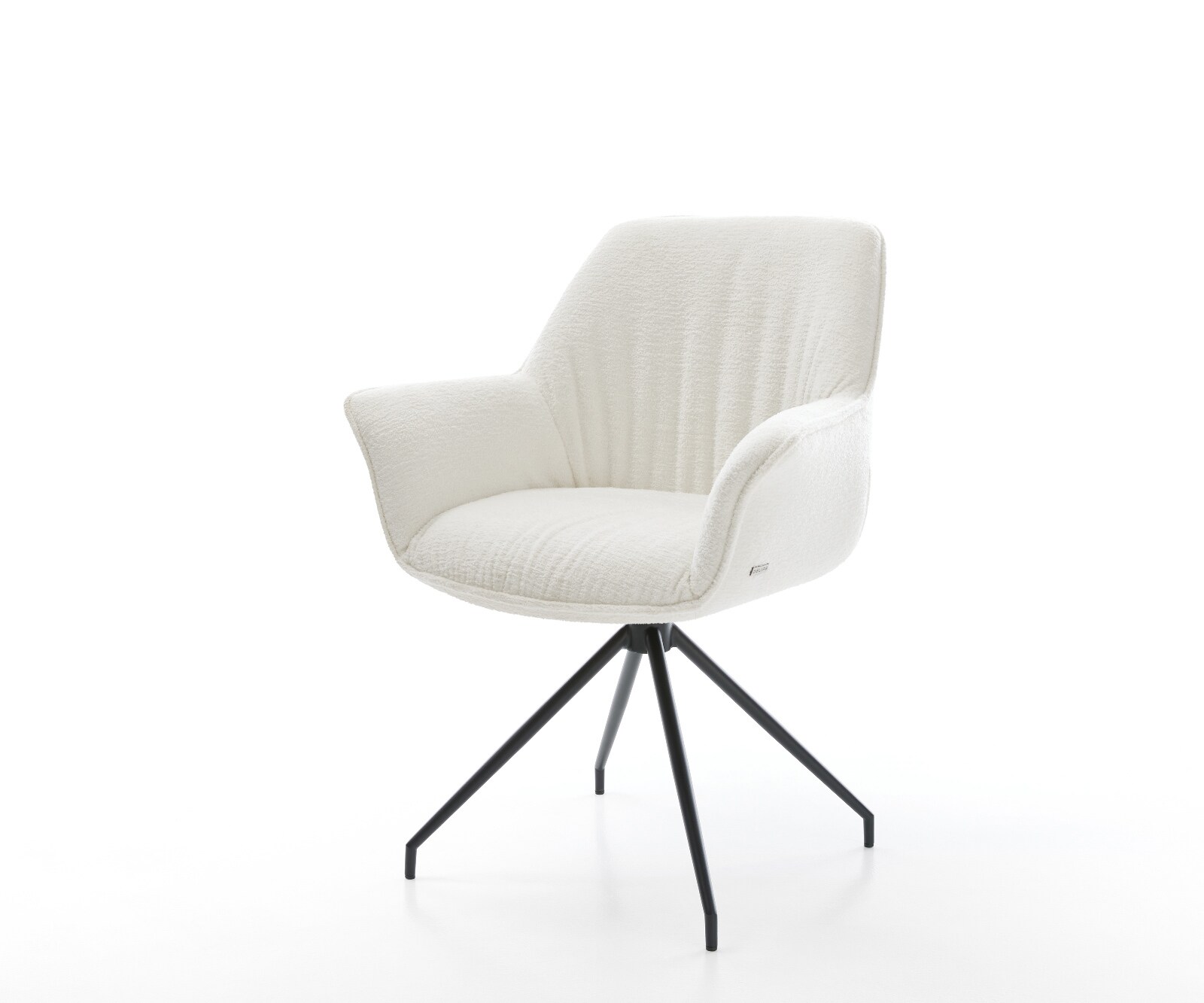 Трапезен стол Keila-Flex с подлакътници Bouclé Soft Beige Конична кръстосана рамка в черно