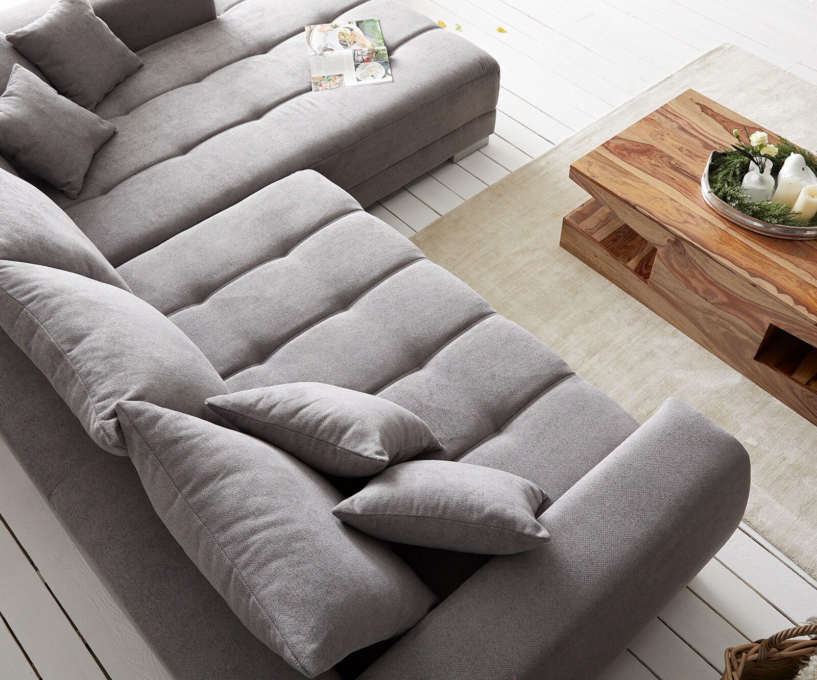 Ъглов диван Josea 300x220 cm микрофибър камък сив Recamiere десен 5