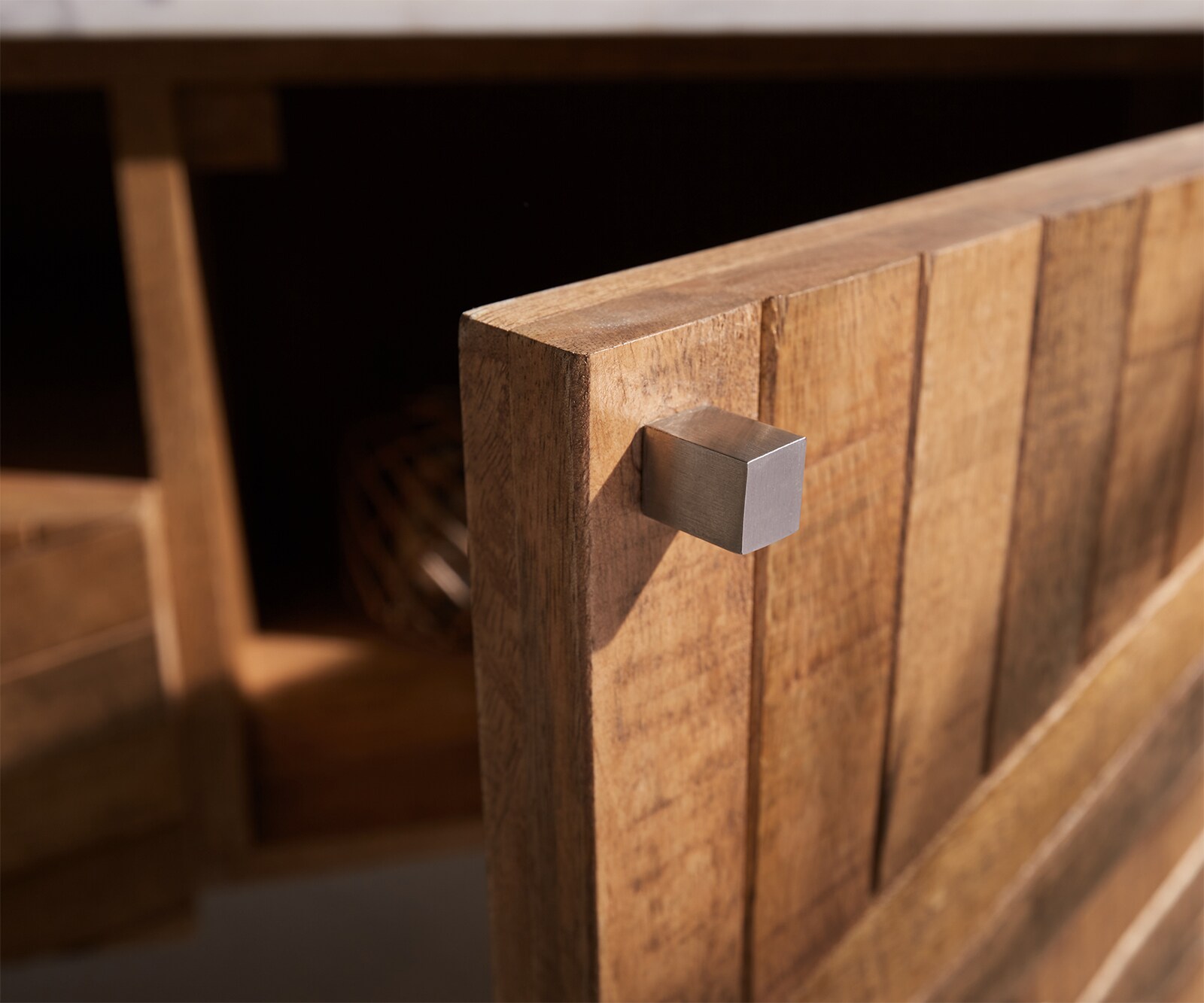 Бюфет 145 cm Манго Тик 4 Врати 1 Рафт Мраморплот Бял винкелКрак Неръждаема стомана Bahan 4