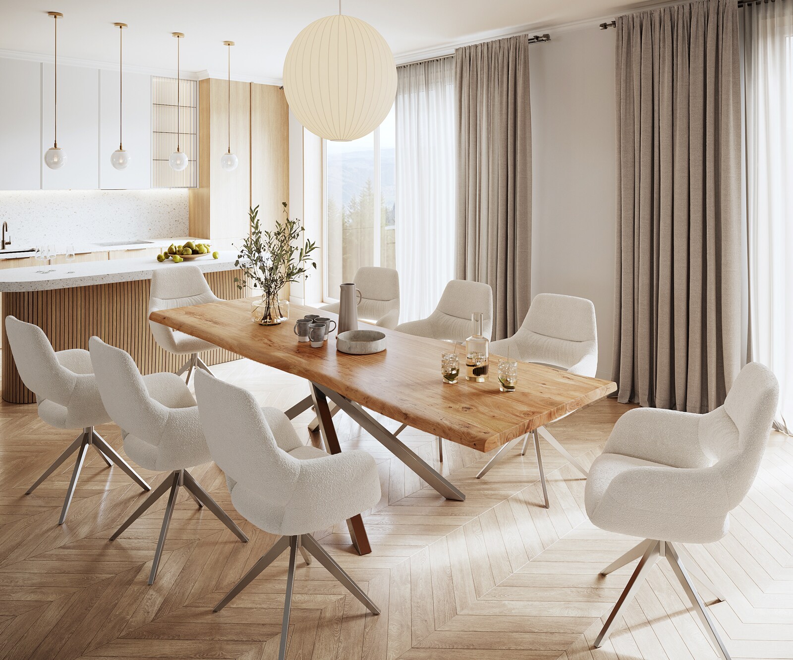 Маса 280x100 XL Акация Натурал КръстРамка Правоъгълник Неръждаема стомана Edge 7