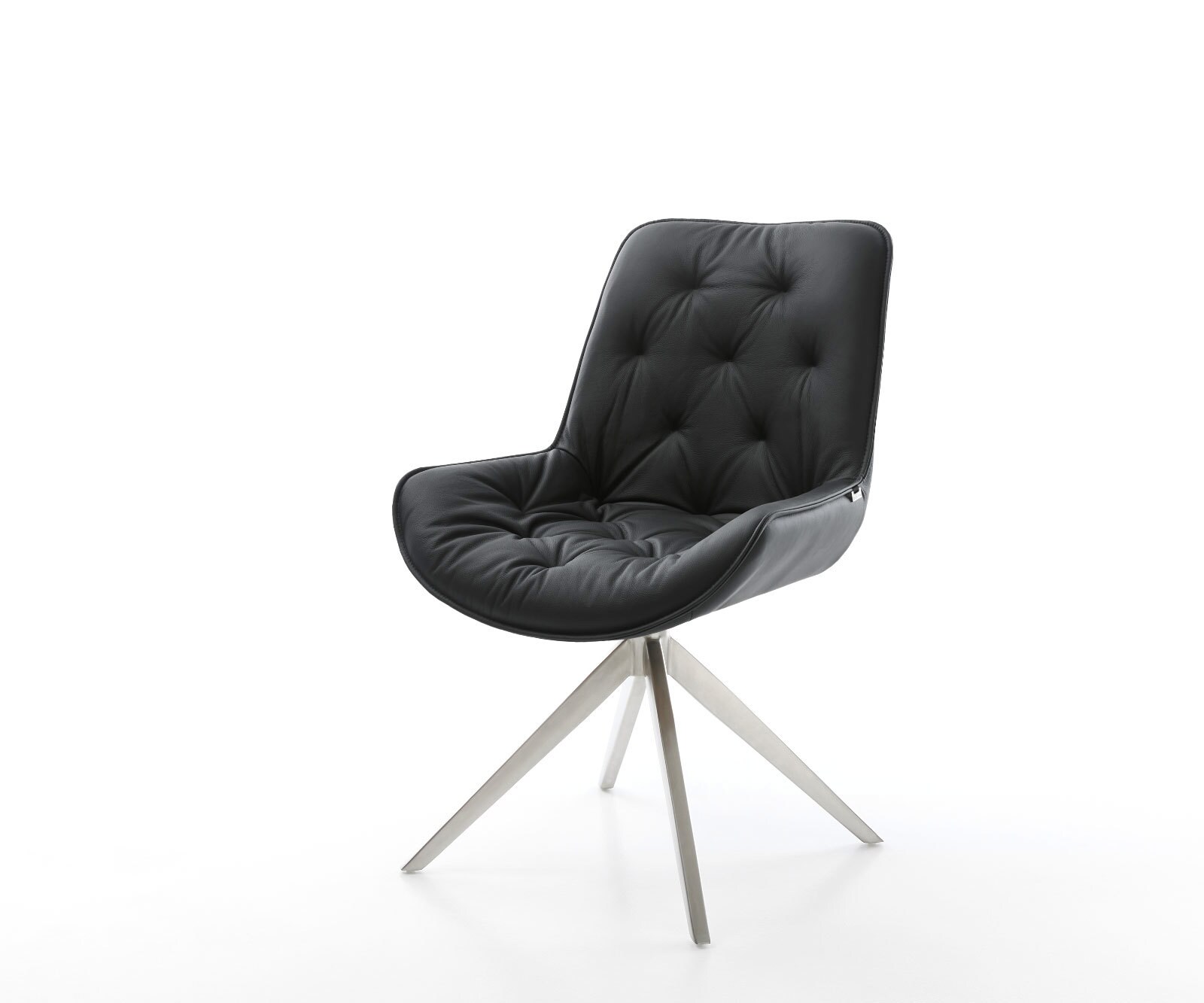 Въртящ се стол Taimi-Flex от естествена кожа черен Кръстосана рамка от широка неръждаема стомана Въртене на 360° Люлееща се функция