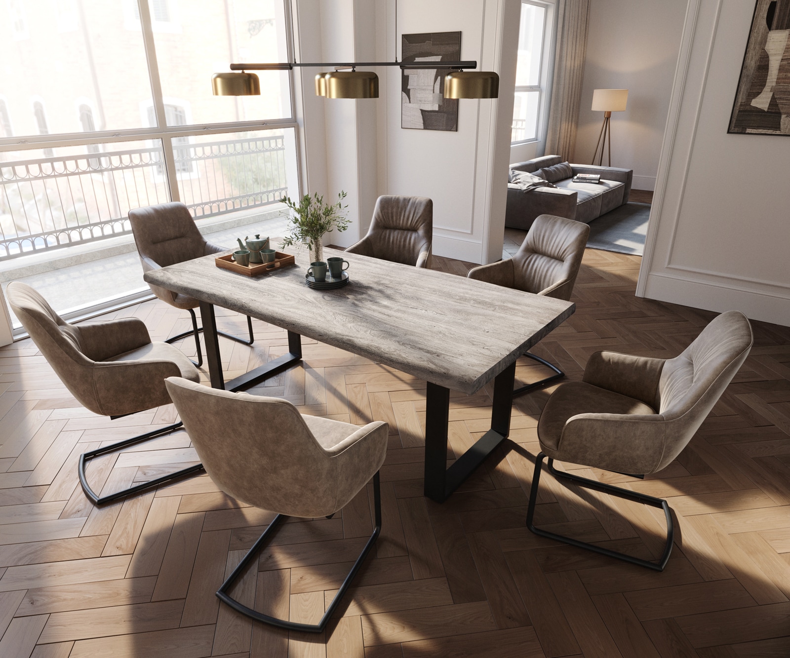 Люлеещ стол с подлакътници Таупе Винтидж Конзолен крак кръгъл Черен  Покет пружина Zelia-Flex 4