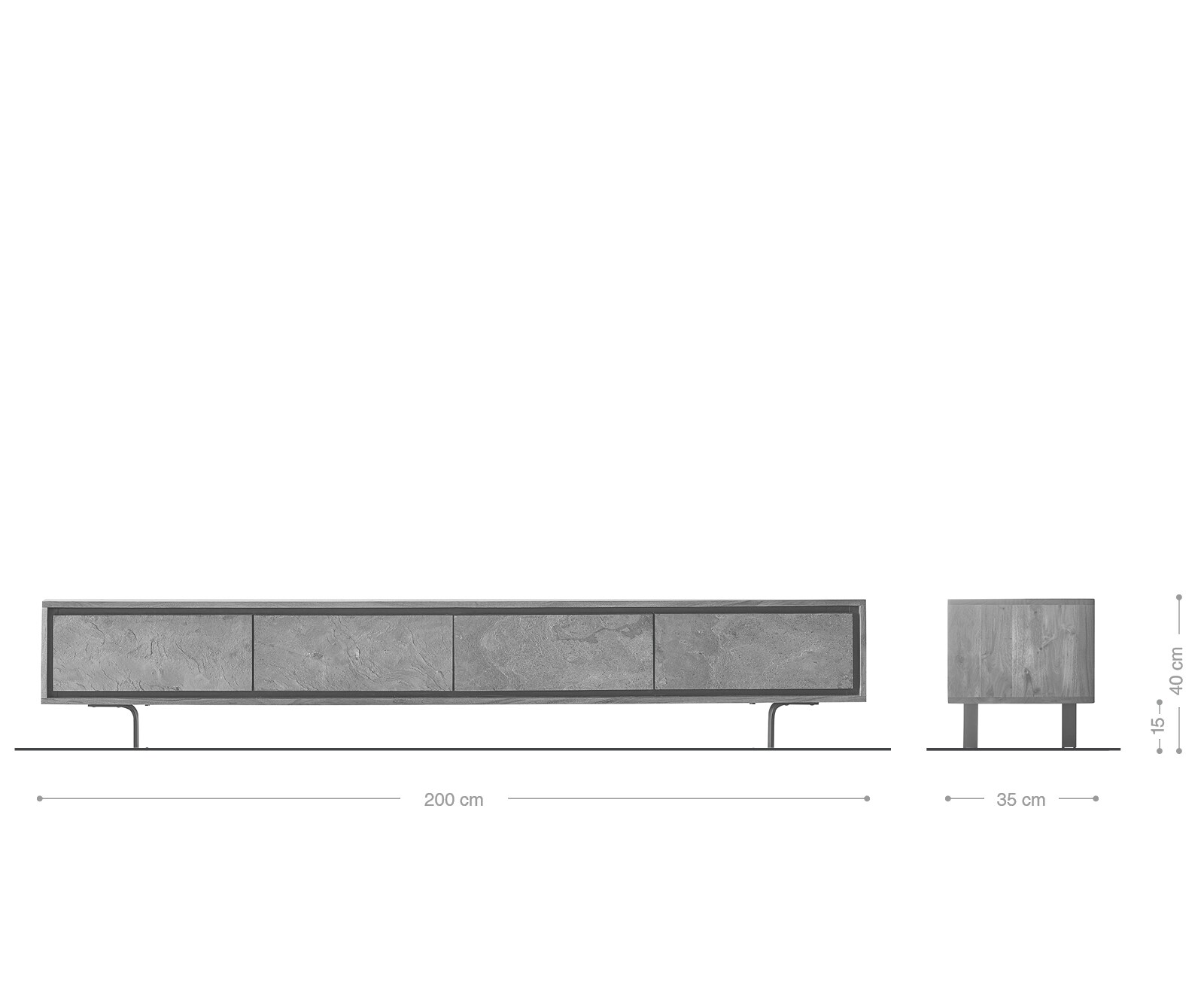ТВ шкаф Juwelo 200 cm, 4 Вратички, Масив Акация с каменен фурнир  8