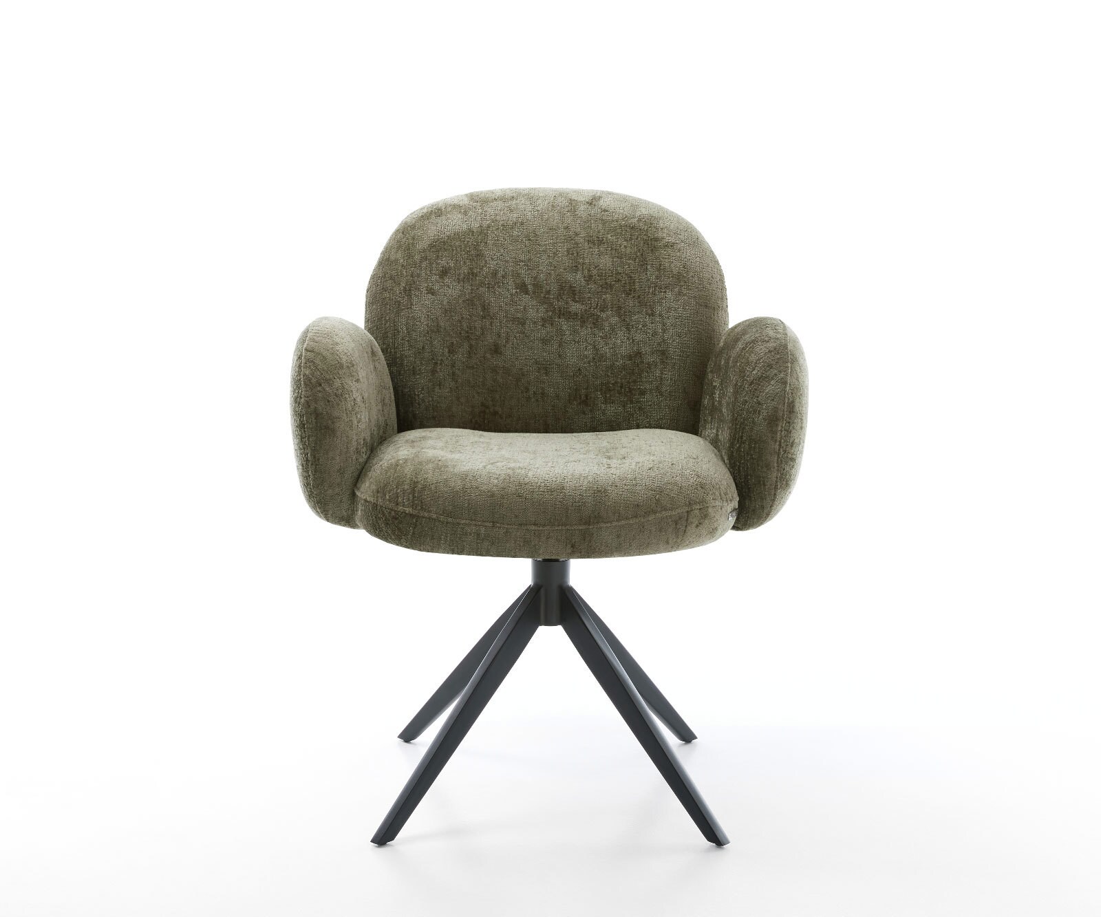 Врътящ се стол с подлакътници Шенил Маслина Конус крак плосък Черен 360° въртящ се Люлеещ се Покет пружина Nube-Flex 2