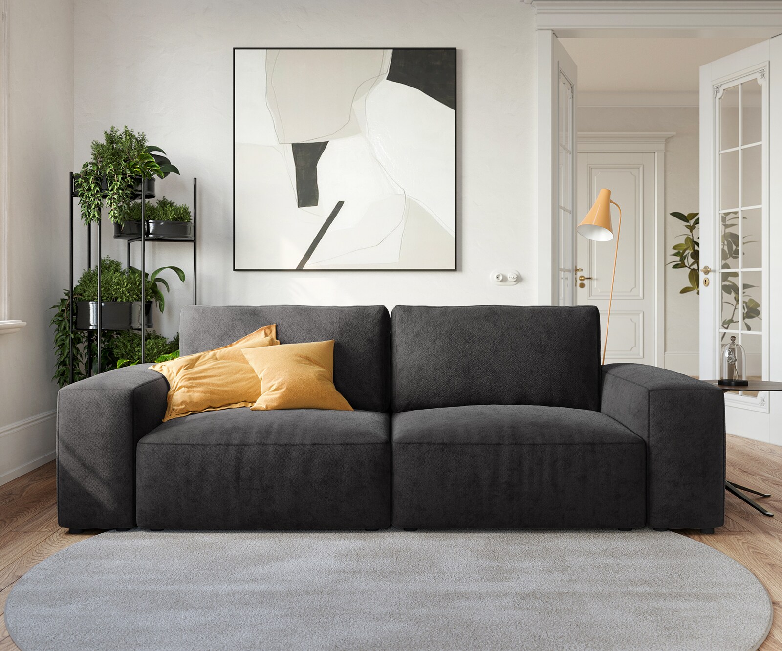 Голям диван L 230x95 см Микрофибър Черен Lanzo 1