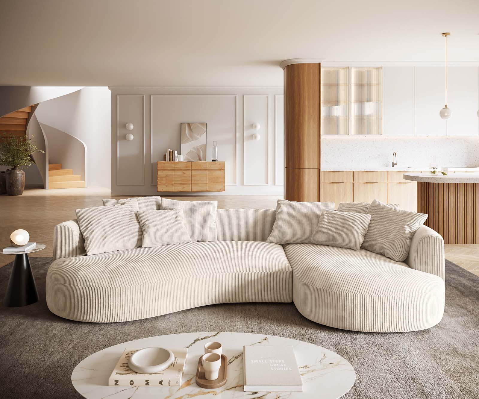 Диван Edina 330x170 cm Cord Бежов 1 Диван Edina 330x170 cm Cord Бежов 1