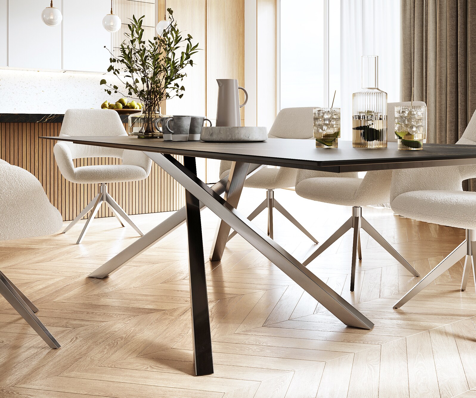Маса 300x100cm Keramik Laminam®Noir Desir Кафяв КръстРамка Правоъгълник Неръждаема стомана Edge 5