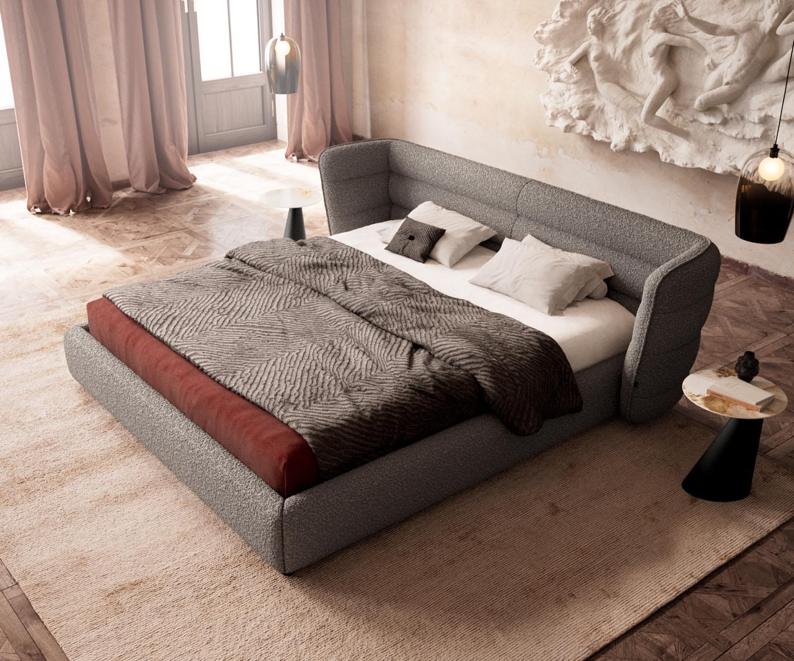 Тапицирана основа за легло Simea 180x200 cm bouclé silver grey 4