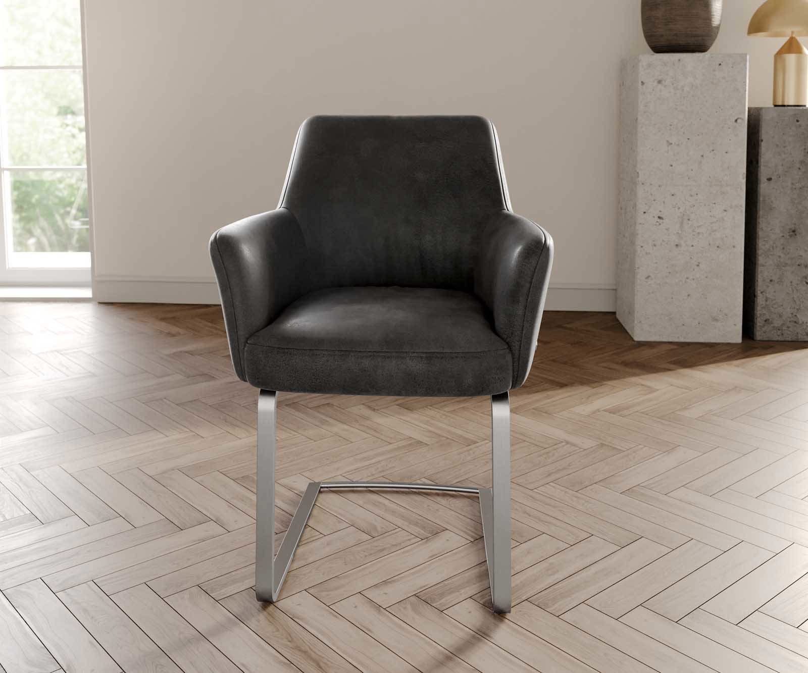 Люлеещ стол с подлакътници Антрацит Винтидж Конзолен крак плосък Неръждаема стомана Покет пружина Xana-Flex 1 Люлеещ стол с подлакътници Антрацит Винтидж Конзолен крак плосък Неръждаема стомана Покет пружина Xana-Flex 1