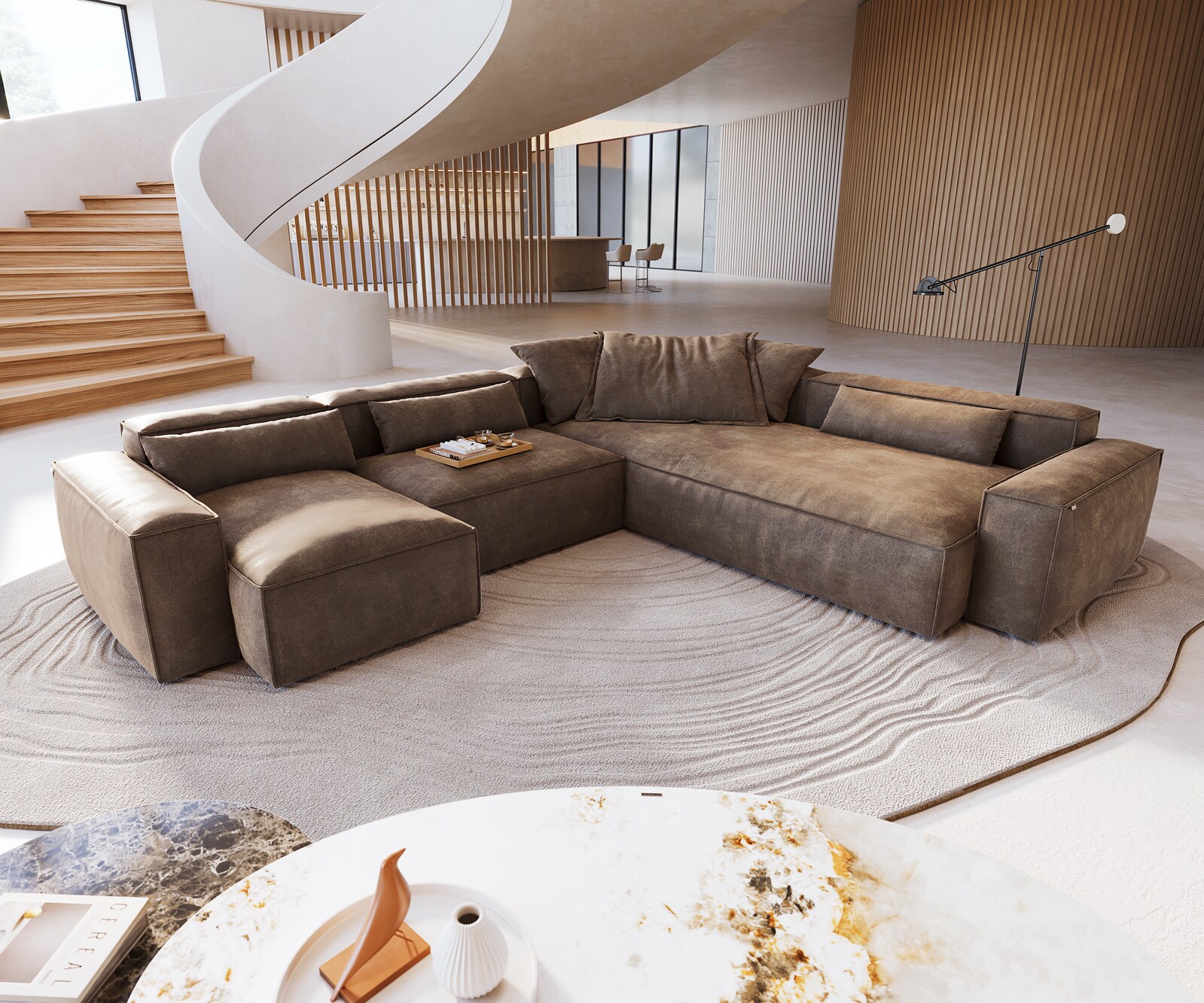 Дневен кът Freestyle 360x290 cm микрофибър сив цвят реколта тръбен шев