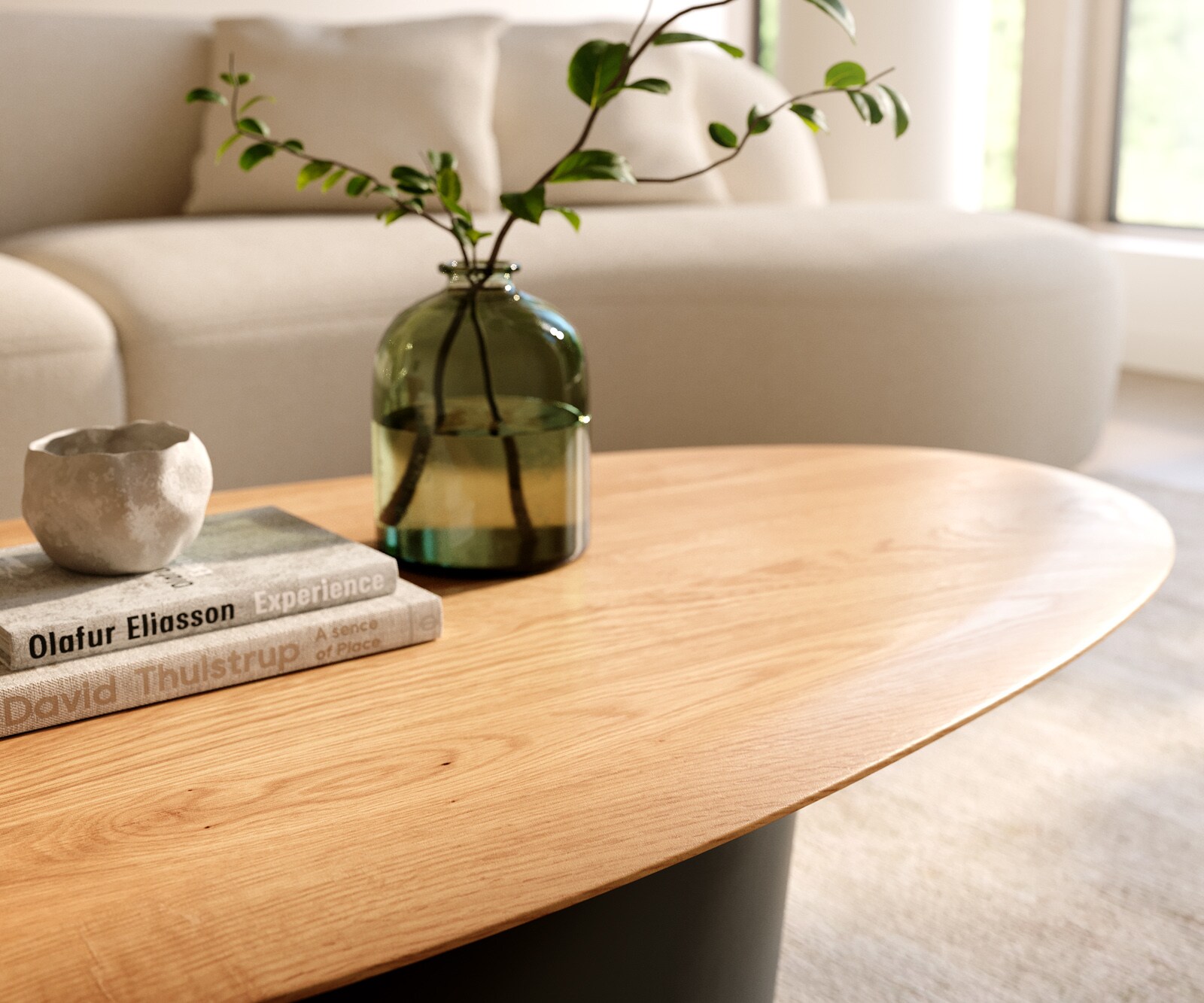 Масичка за кафе Edge Oval 140x75 cm естествен дъб кръгъл ръб Conis метал черен 5