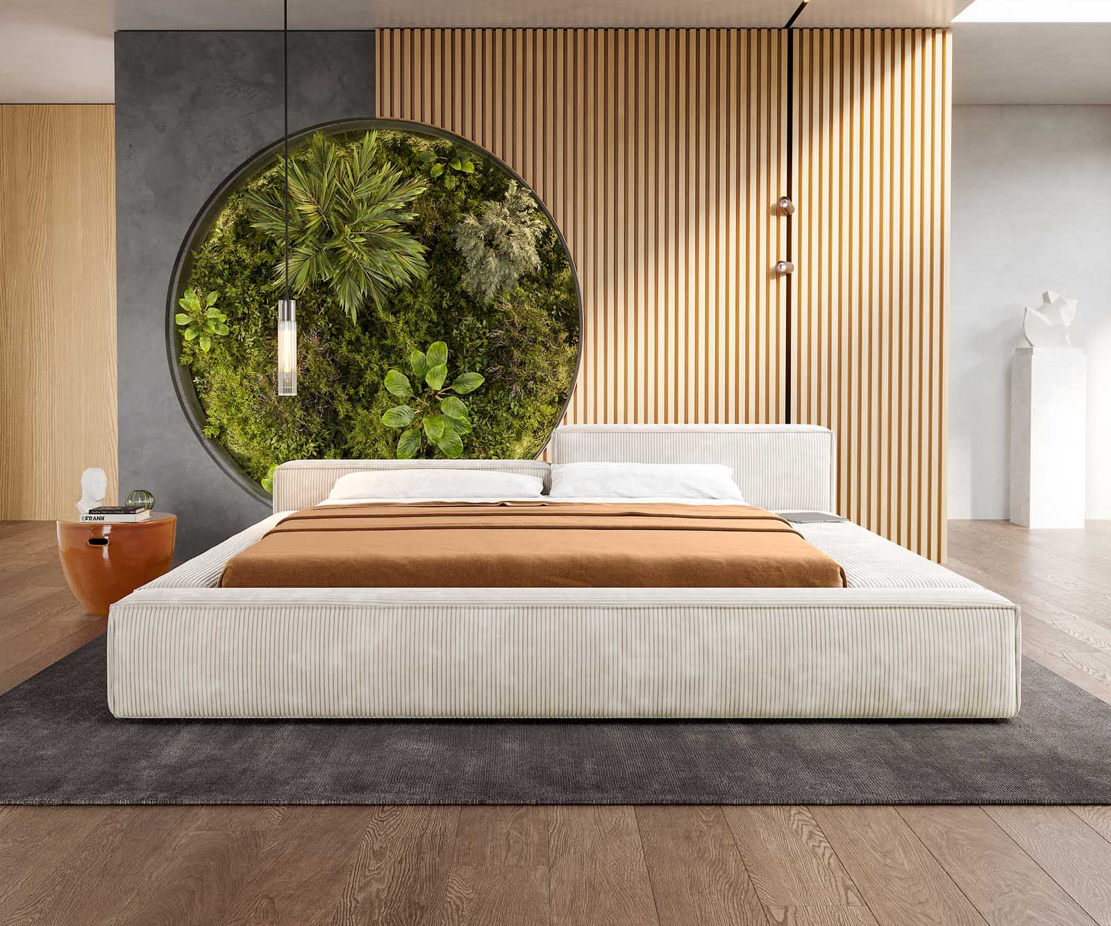 Тапицирано легло Kalinea 180x200 cm Cord бежаво 1 Тапицирано легло Kalinea 180x200 cm Cord бежаво 1