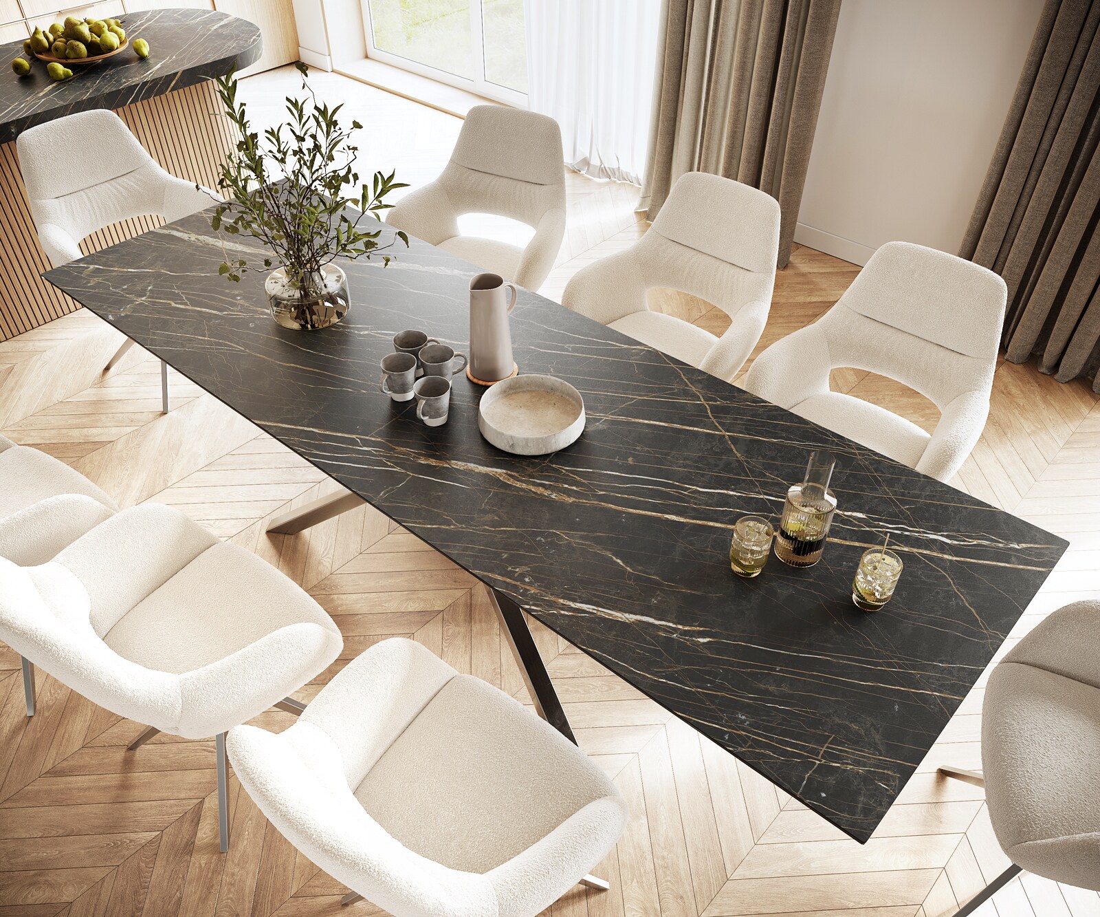 Маса 300x100cm Keramik Laminam®Noir Desir Кафяв КръстРамка Правоъгълник Неръждаема стомана Edge 4