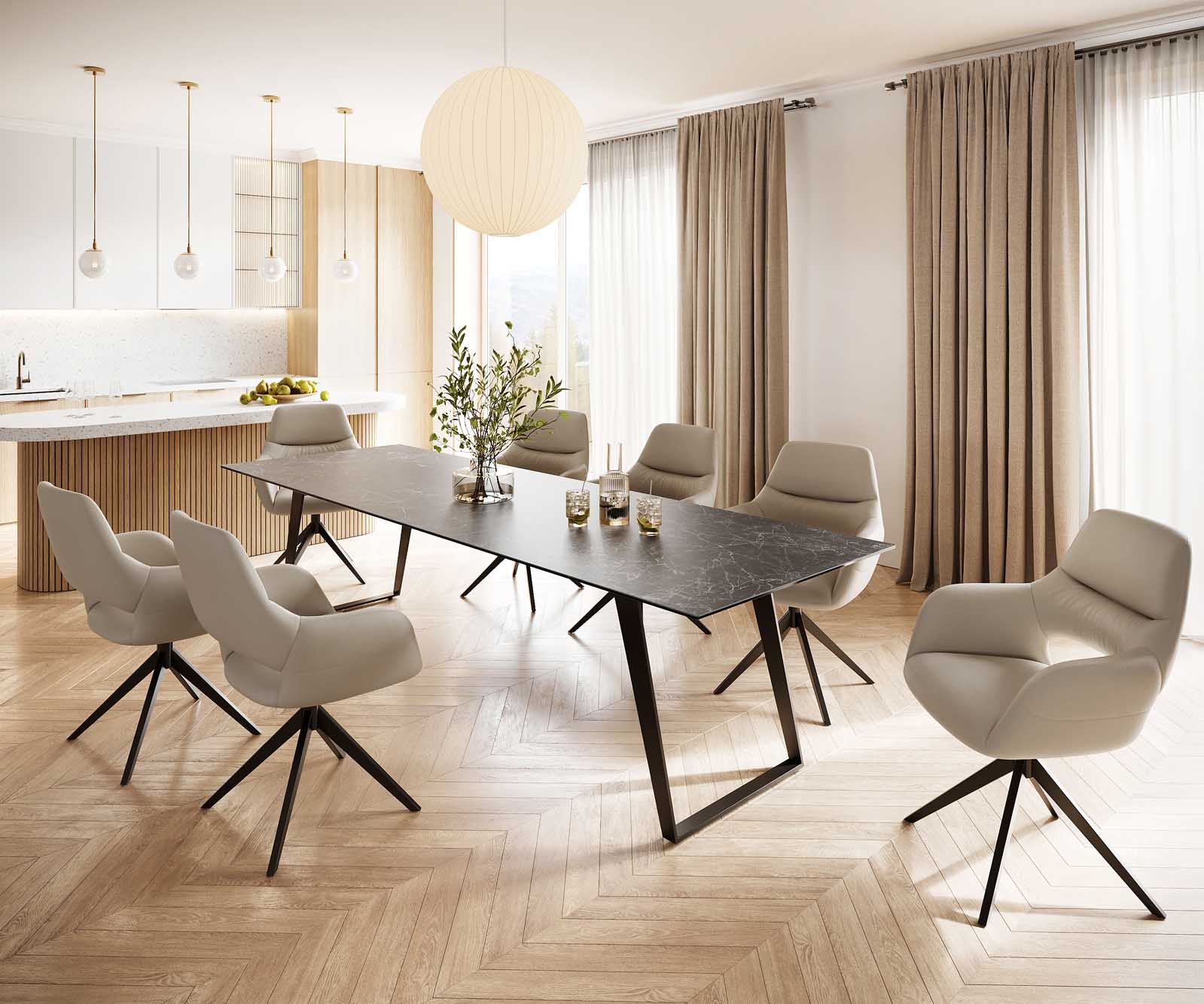 Маса 300x100 Keramik Laminam® Nero Greco Антрацит Метал под ъгъл Черен Edge 5